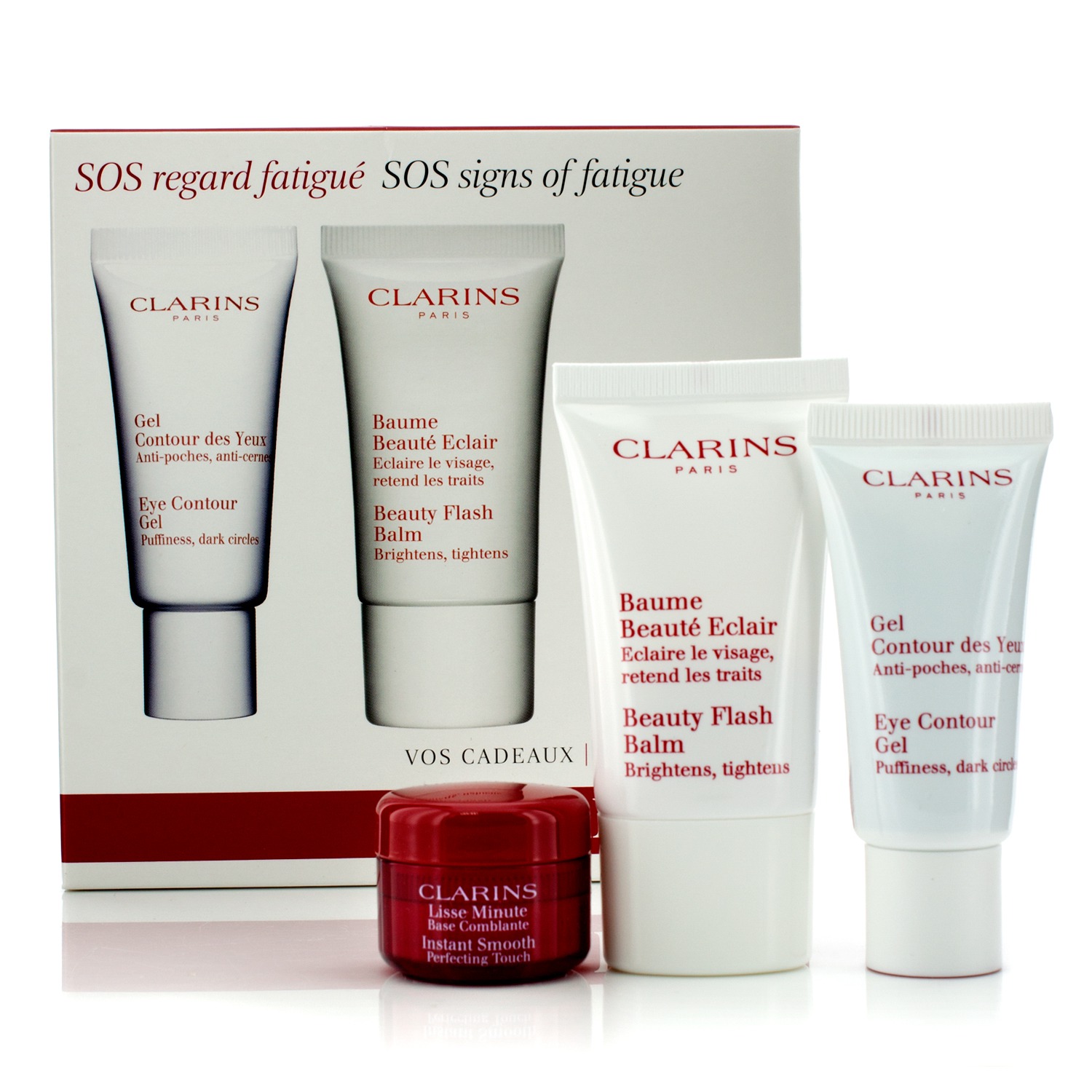 Clarins Eye Care Set: Eye Contour Gel 20ml + Beauty Flash Balm 15ml + Instant Smooth Perfecting Touch 4ml 3pcs