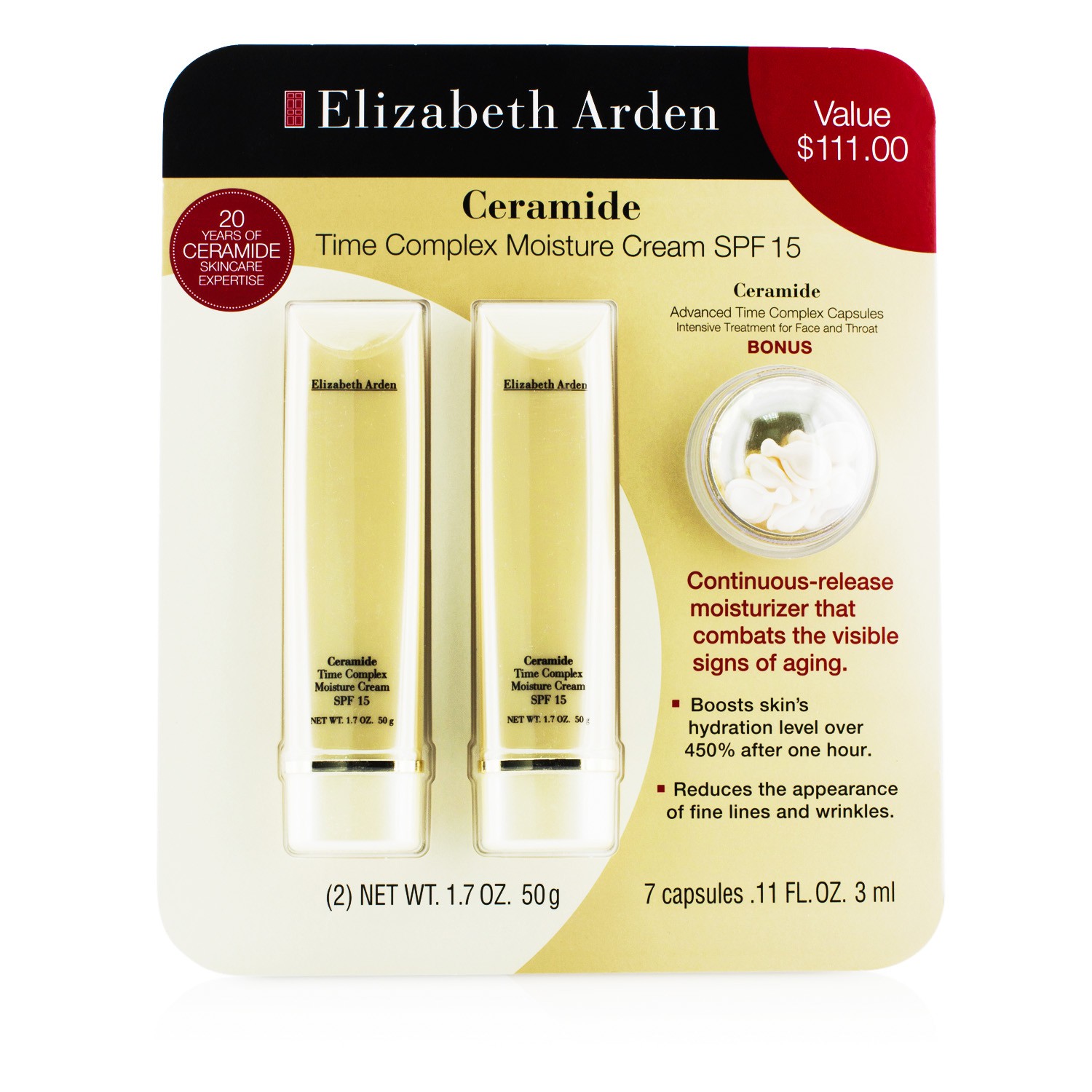 Elizabeth Arden Ceramide Set: 2x Time Complex Moisture Cream SPF 15 50g + Advanced Time Complex Capsules 3ml 3pcs