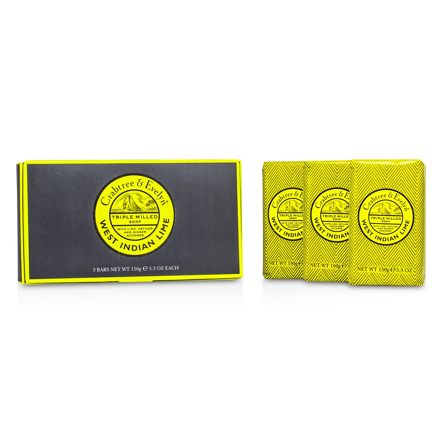 Crabtree & Evelyn West Indian Lime Triple Milled Soap 3x(150g/5.3oz)