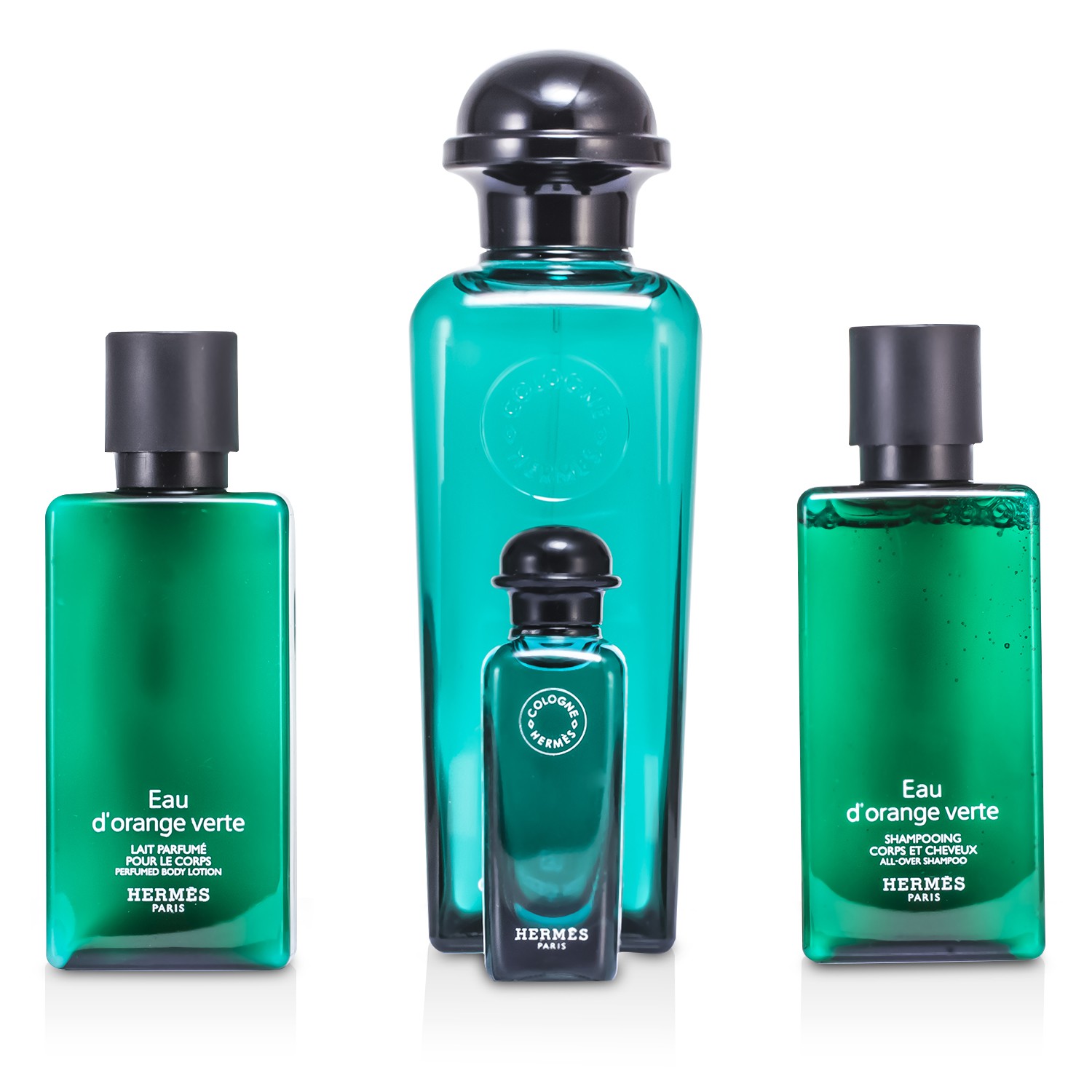 Hermes D'Orange Verte Set: Apă de Colonie Spray 100ml/3.3oz + Miniatură 7.5ml/0.25oz + Loţiune de Corp 40ml/1.35oz + Şampon Universal 40ml/1.35oz 4pcs