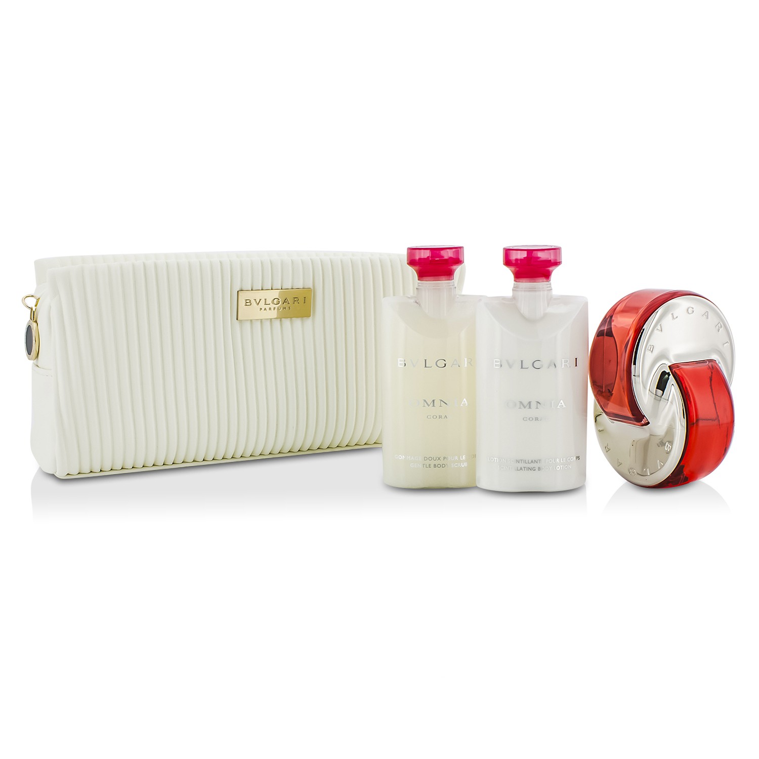 Bvlgari Omnia Coral Coffret: Eau De Toilette Spray 65ml/2.2oz + Body Lotion 75ml/2.5oz + Body Scrub 75ml/2.5oz + Pouch 3pcs+pouch