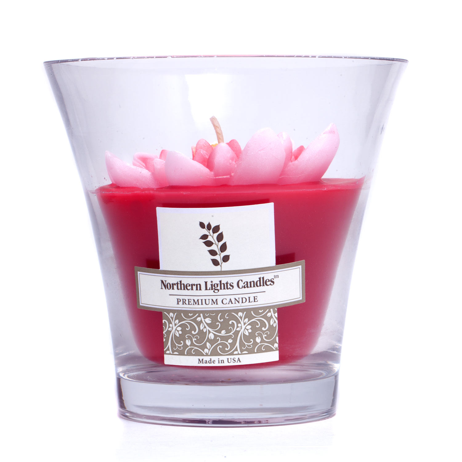 Northern Lights Candles Floral Vase Premium Candle - Red Water Lily 9 inch