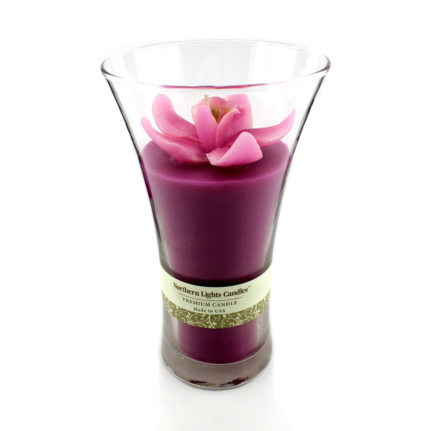 Northern Lights Candles Floral Vase Premium gyertya - Pink Orchid 5 inch