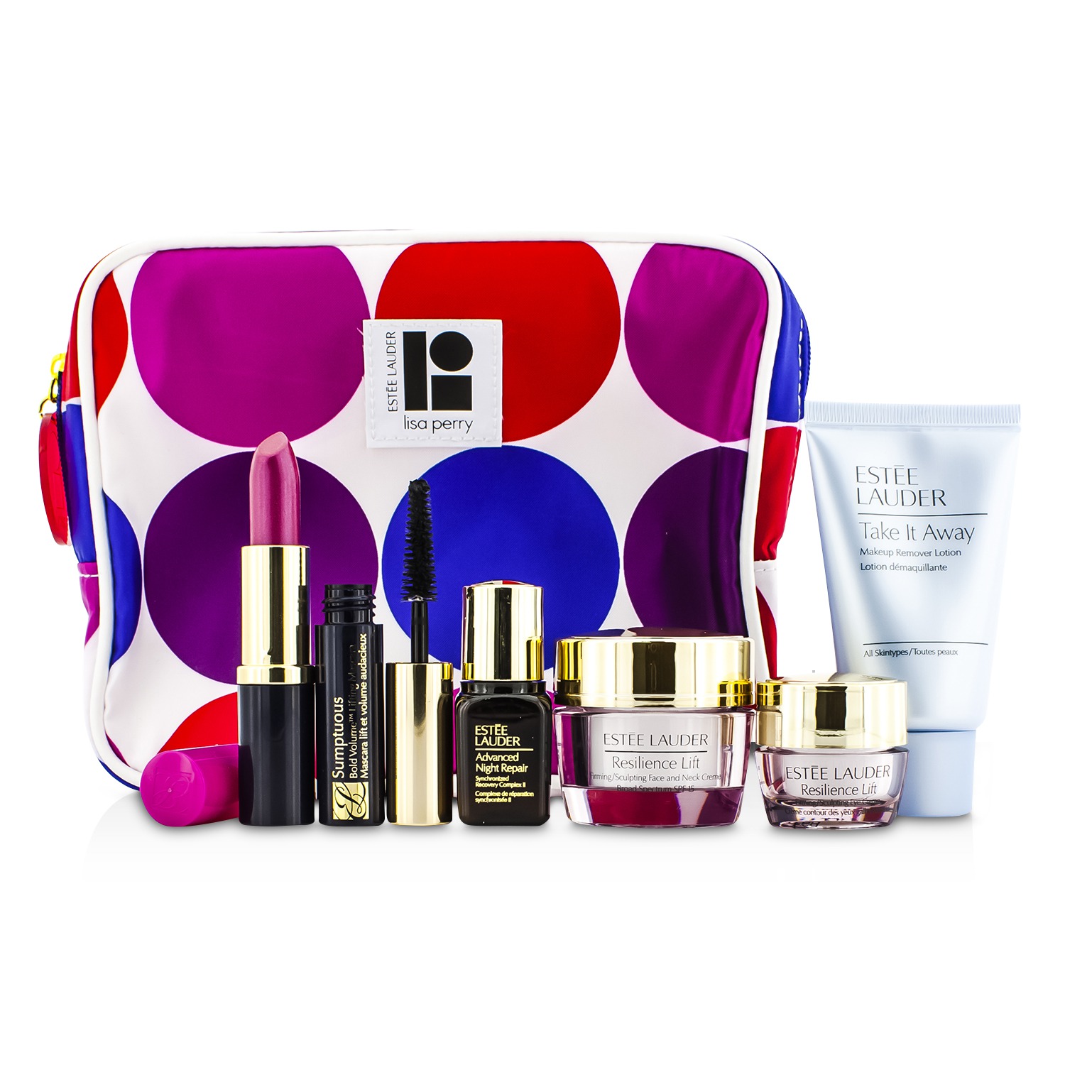 에스티로더 Estee Lauder Travel Set: Makeup Remover 30ml + Resilience Lift Creme 15ml + Eye Creme 5ml + ANR II 7ml + Mascara 2.8ml + Lipstick #88 3.8g+ Bag 6pcs+1bag