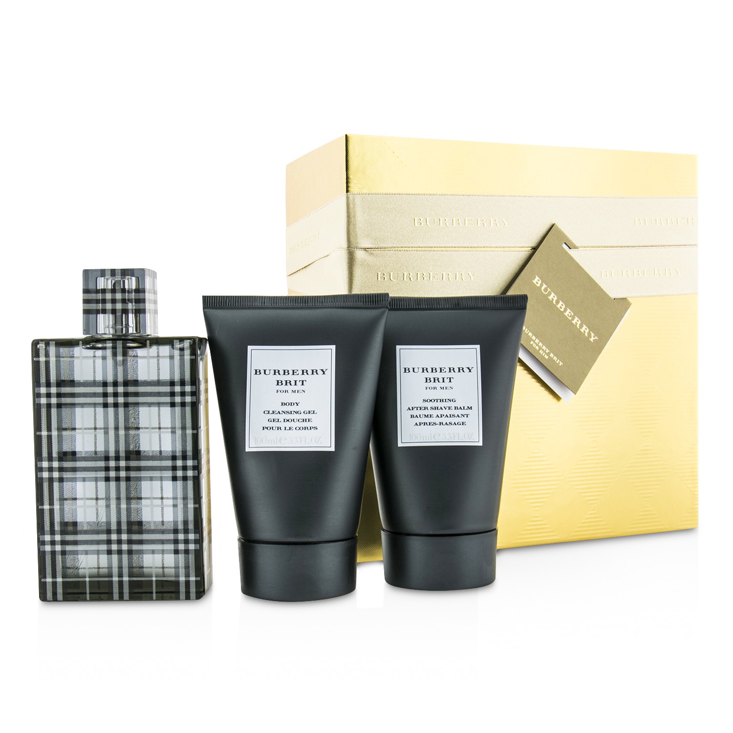 Burberry Brit Coffret: Eau De Toilette Spray 100ml/3.3oz + Body Cleansing Gel 100ml/3.3oz + After Shave Balm 100ml/3.3oz (Gold Box) 3pcs