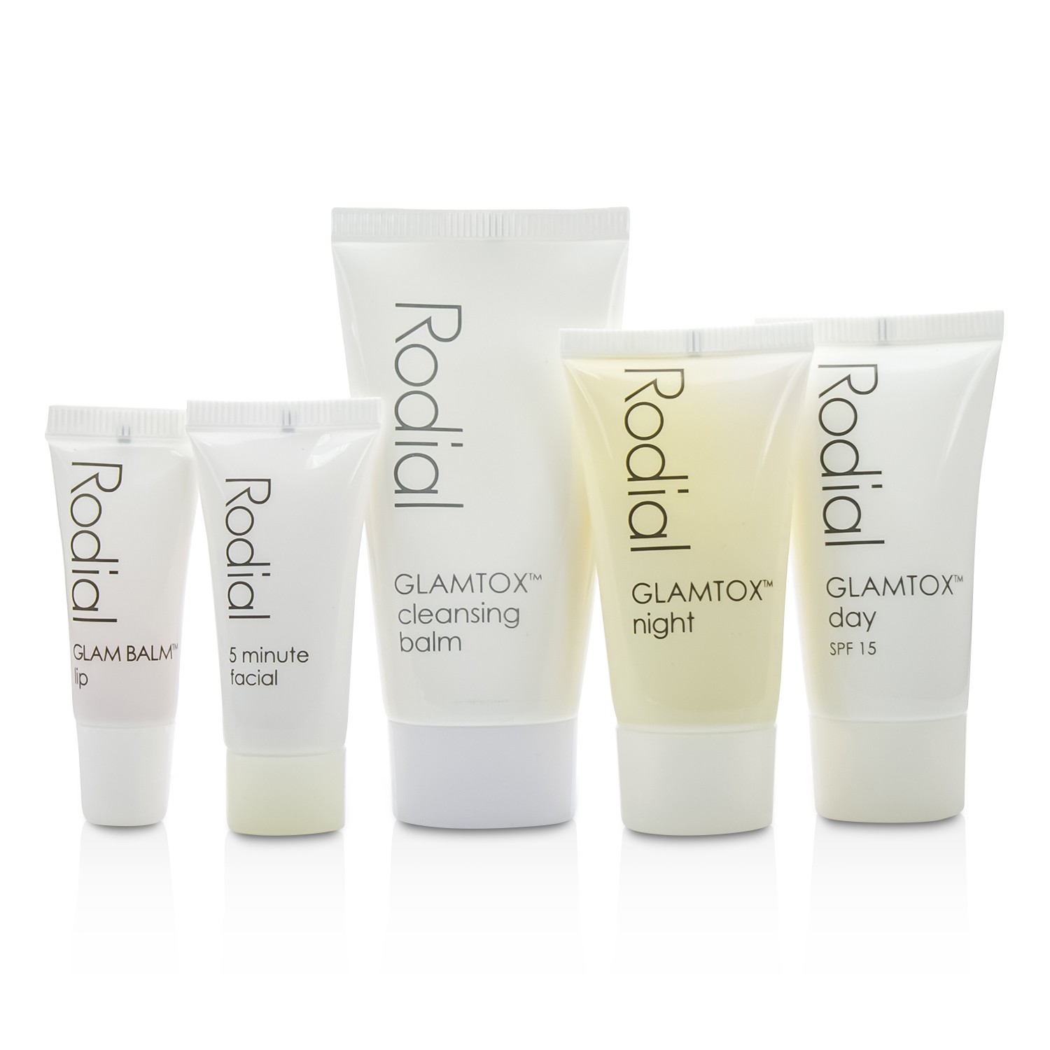 Rodial Glamtox Kit: Cleansing Balm 30ml + Glamtox Day SPF15 15ml + Glamtox Night 15ml + 5 Minute Facial 10ml + Glam Balm Lip 2.5ml 5pcs