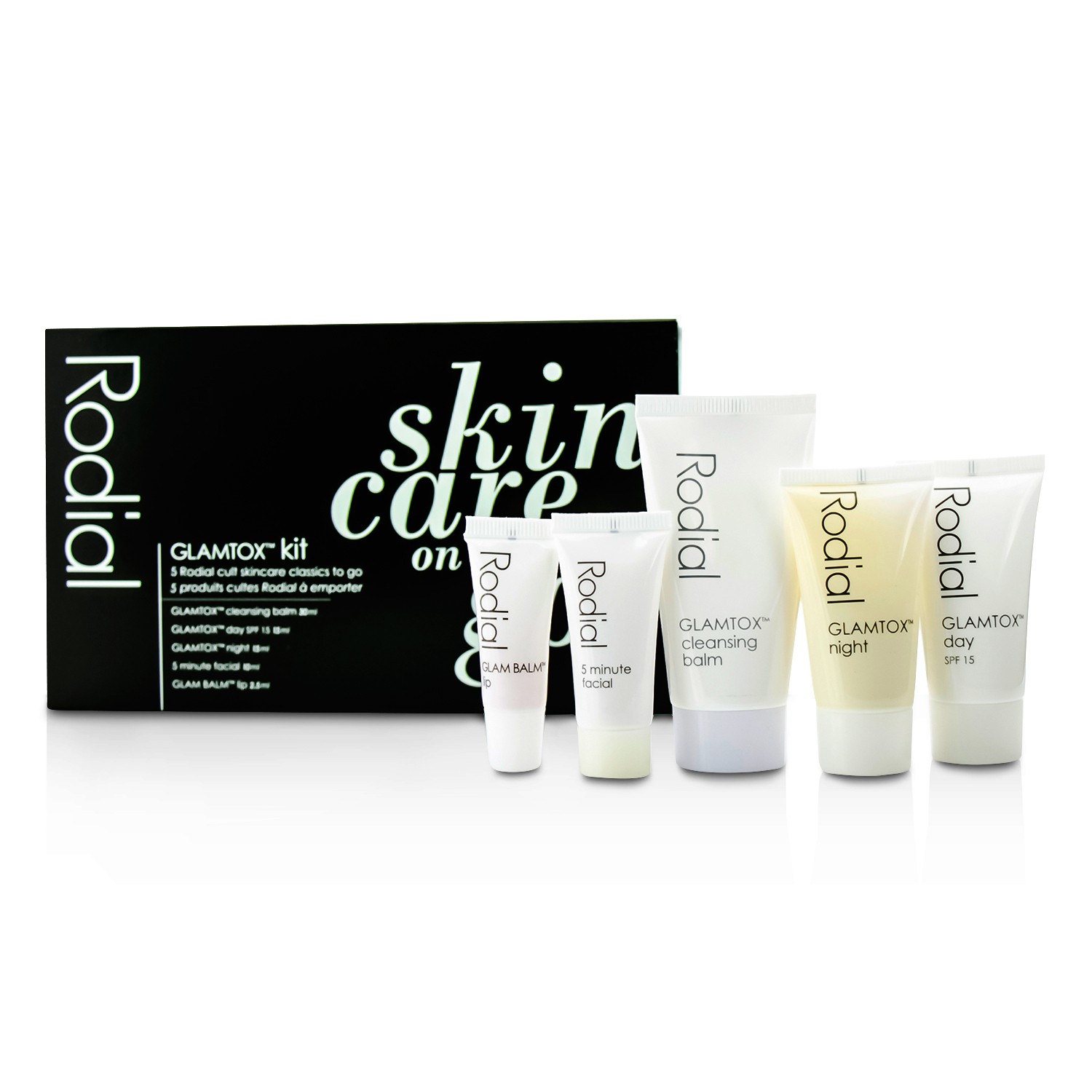 Rodial Glamtox Kit: Cleansing Balm 30ml + Glamtox Day SPF15 15ml + Glamtox Night 15ml + 5 Minute Facial 10ml + Glam Balm Lip 2.5ml 5pcs