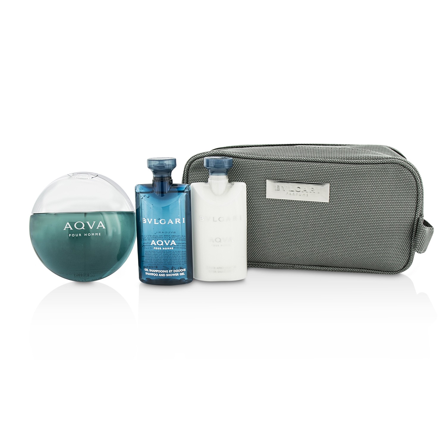 Bvlgari Aqva Pour Homme Coffret: Eau De Toilette Spray 100ml/3.4oz + Shampoo & Shower Gel 75ml/2.5oz + After Shave Balm 75ml/2.5oz + Pouch 3pcs+1pouch