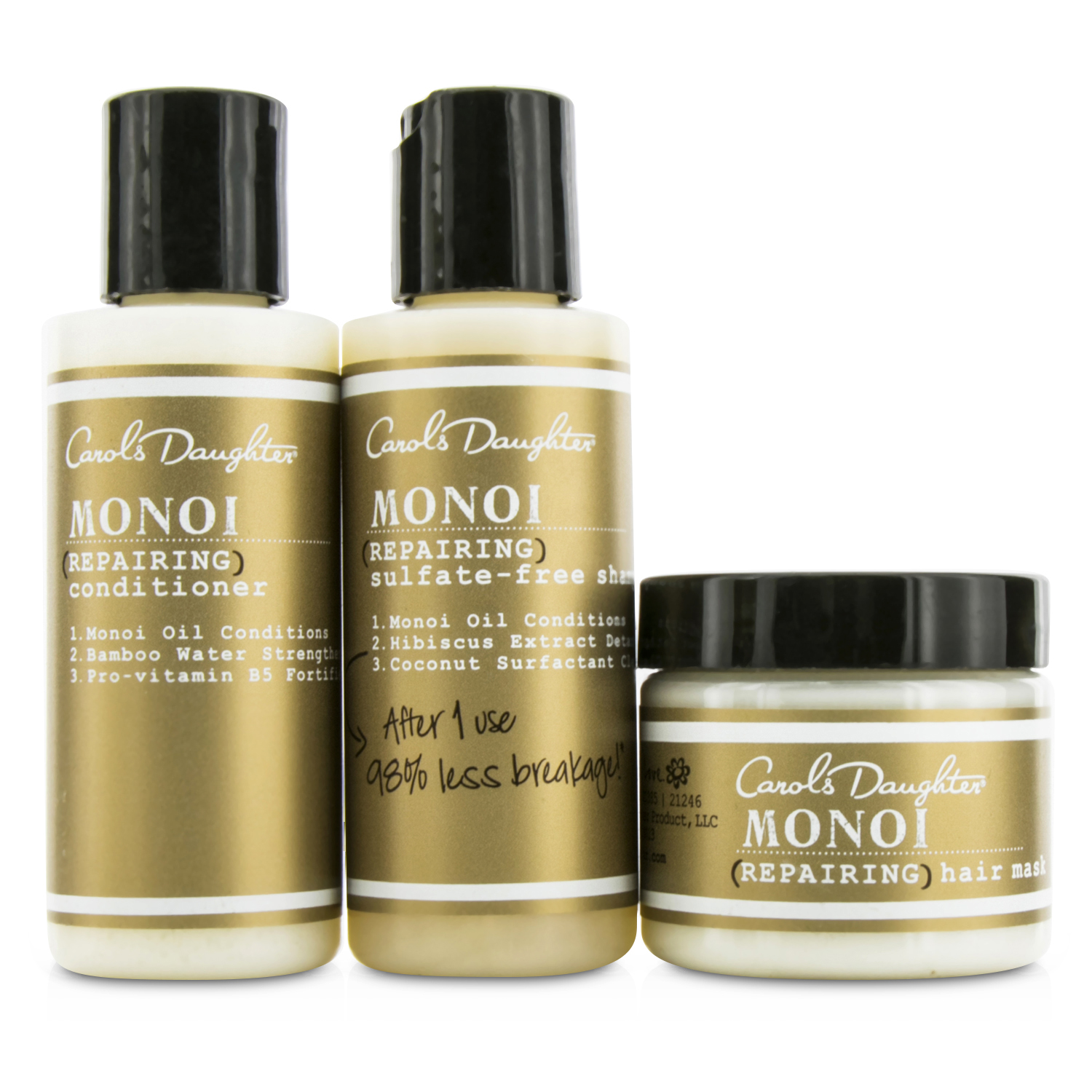 Carol's Daughter Monoi Repairing Collection 3-Piece Starter Kit: Shampoo 60ml + Conditioner 60ml + Hair Mask 60ml 3pcs