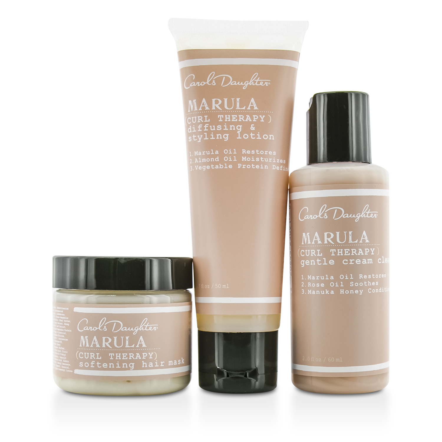 Carol's Daughter Marula Curl Therapy Collection 3-Piece Başlanğıc Dəsti: Təmizləyici 60ml + Formaverici Lsoyon 60ml + Saç Maskası 60ml 3pcs