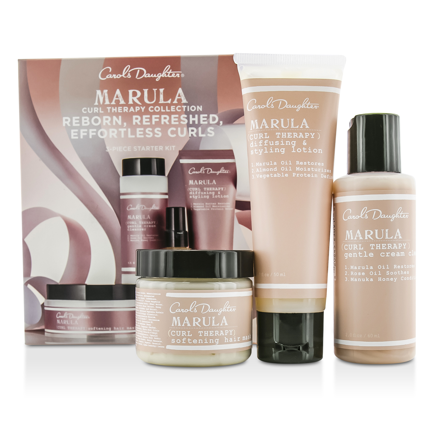 Carol's Daughter Marula Curl Therapy Collection 3-Piece Starter Kit: Cleaner 60ml + Styling Lotion 60ml + Hair Mask 60ml 3pcs