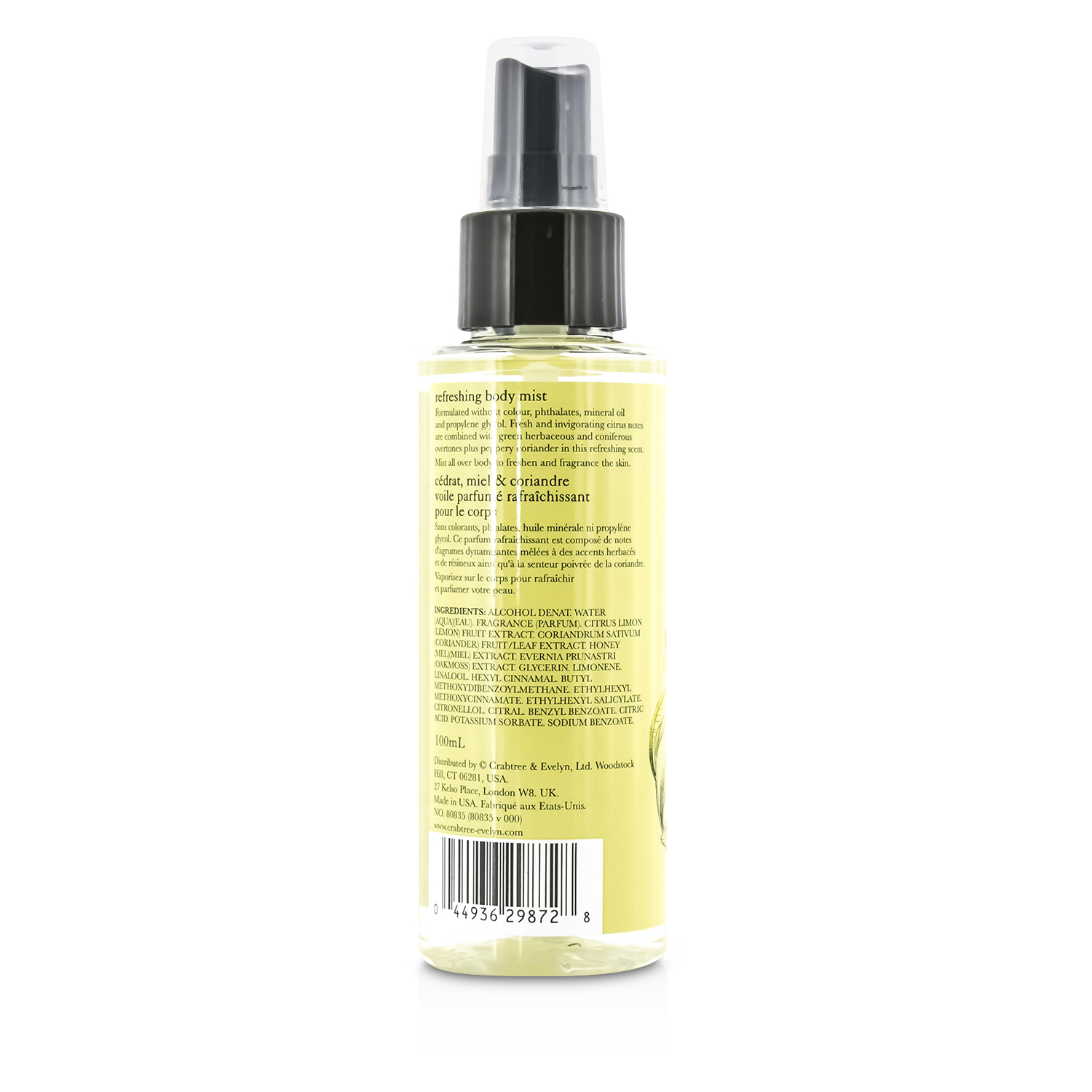 Crabtree & Evelyn Citron, Honey & Coriander Refreshing Body Mist 100ml/3.4oz