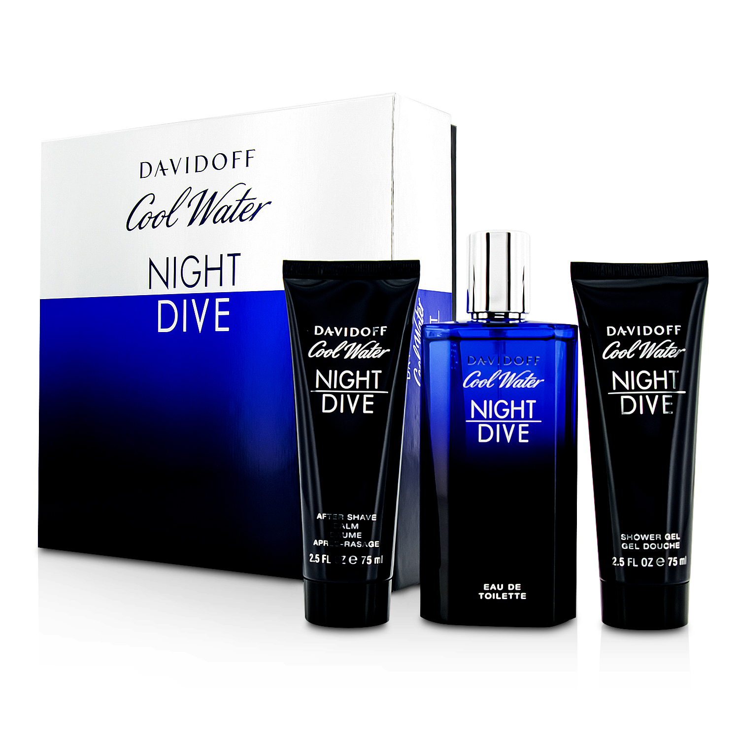 Davidoff ชุด Cool Water Night Dive Coffret: สเปรย์น้ำหอม EDT 125ml/4.2oz + บาล์มหลังการโกน After Shave Balm 75ml/2.5oz + เจลอาบน้ำ Shower Gel 75ml/2.5oz 3pcs