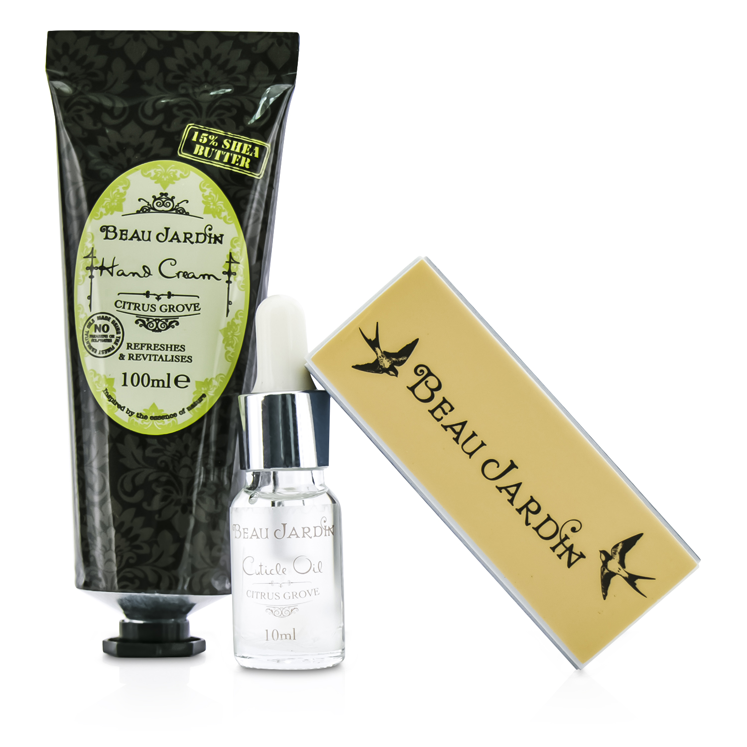 Heathcote & Ivory Beau Jardin Citrus Grove Manicure Coffret: Hand Cream 100ml/3.38oz + Cuticle Oil 10ml/0.33oz + Nail Buffer 3pcs