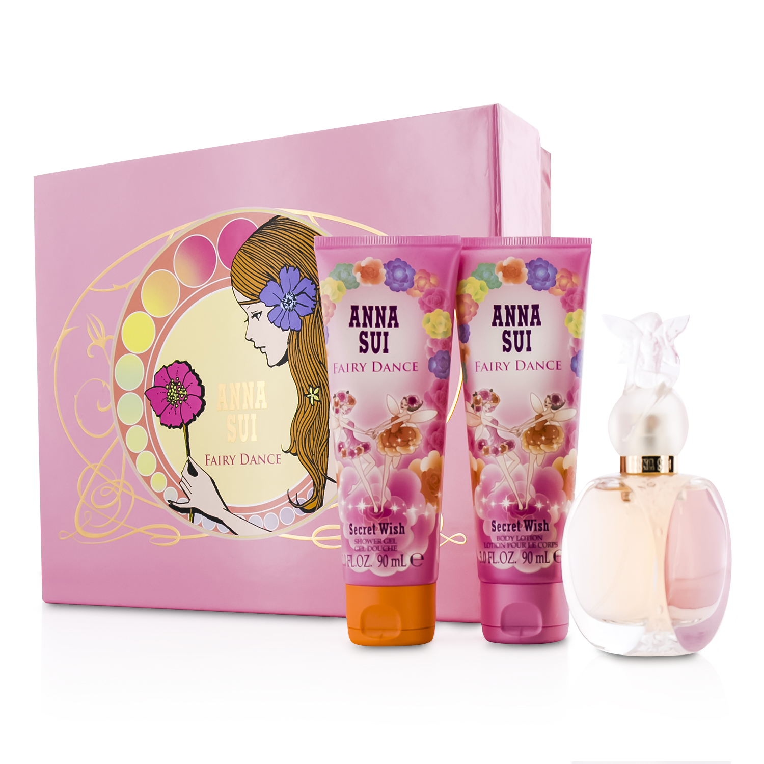 Anna Sui Secret Wish Fairy Dance Coffret: Eau De Toilette Spray 50ml/1.7oz + Body Lotion 90ml/3oz + Shower Gel 90ml/3oz (Pink Box) 3pcs