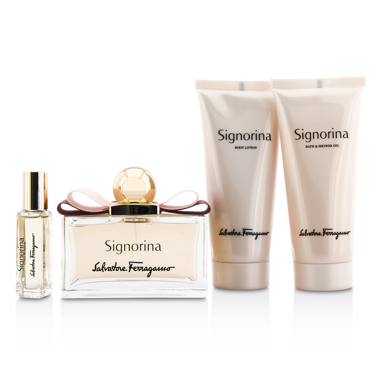 Salvatore Ferragamo Signorina Coffret: Eau De Parfum Spray 100ml/3.4oz + Body Lotion 100ml/3.4oz + Bath & Shower Gel 100ml/3.4oz + Roll On 7ml/0.24oz 4pcs