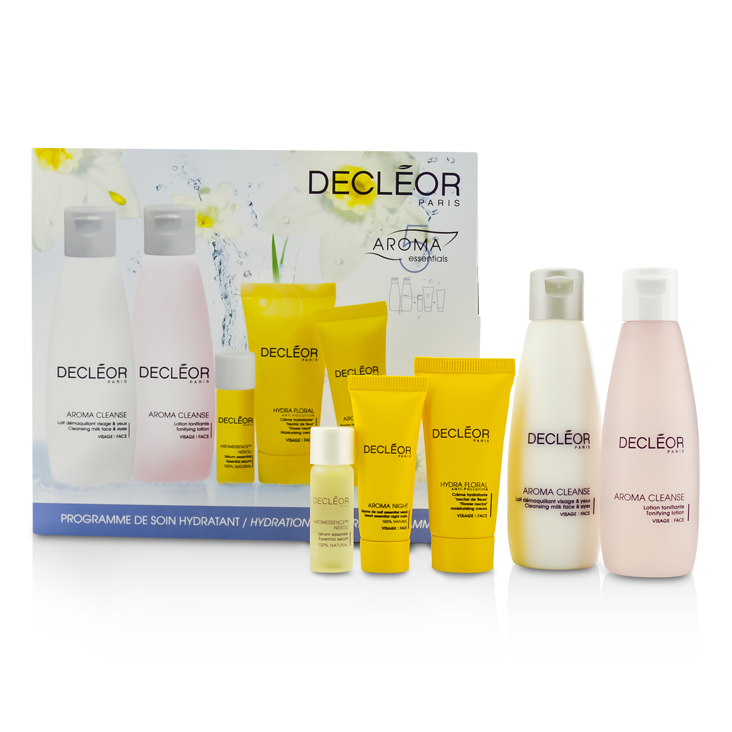 Decleor Hydration Starter Kit: Cleansing Milk 75ml + Tonifying Lotion 75ml + HydraFloral Cream 15ml + Neroli Serum 5ml + Neroil Balm 5ml 5pcs