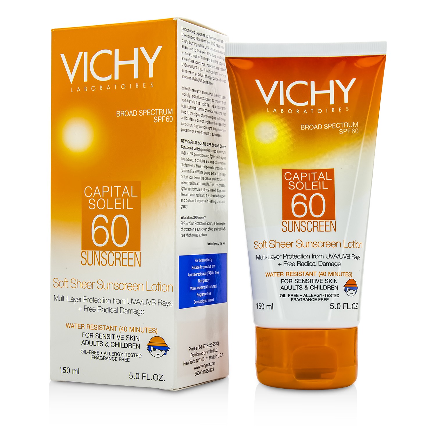 Vichy โลชั่นทาผิวหน้าและผิวกาย Capital Soleil Soft Sheer Sunscreen Lotion For Face & Body SPF 60 150ml/5oz