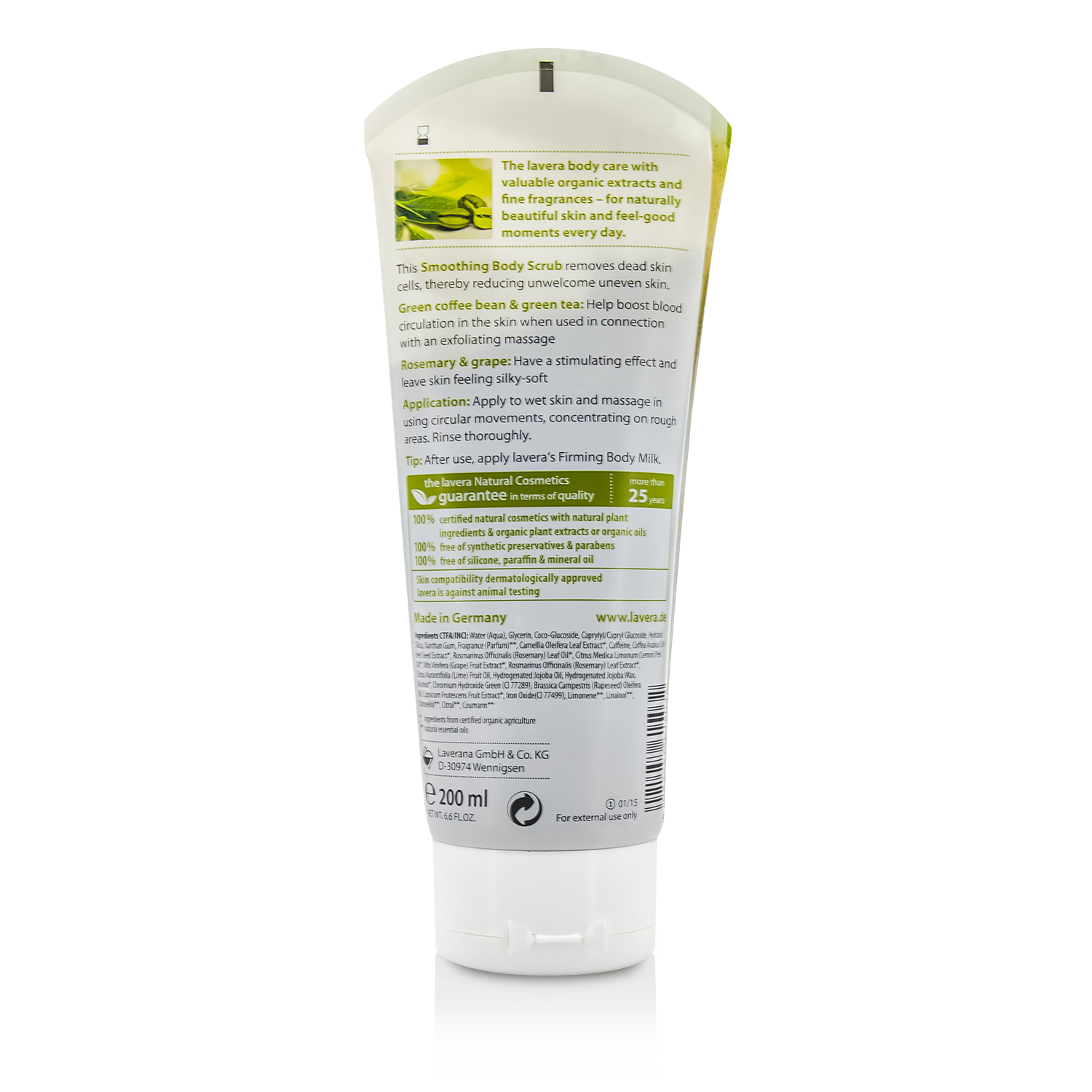 Lavera Smoothing Body Scrub - Green Tea Bean, Green Tea, Grape & Rosemary 200ml/6.6oz