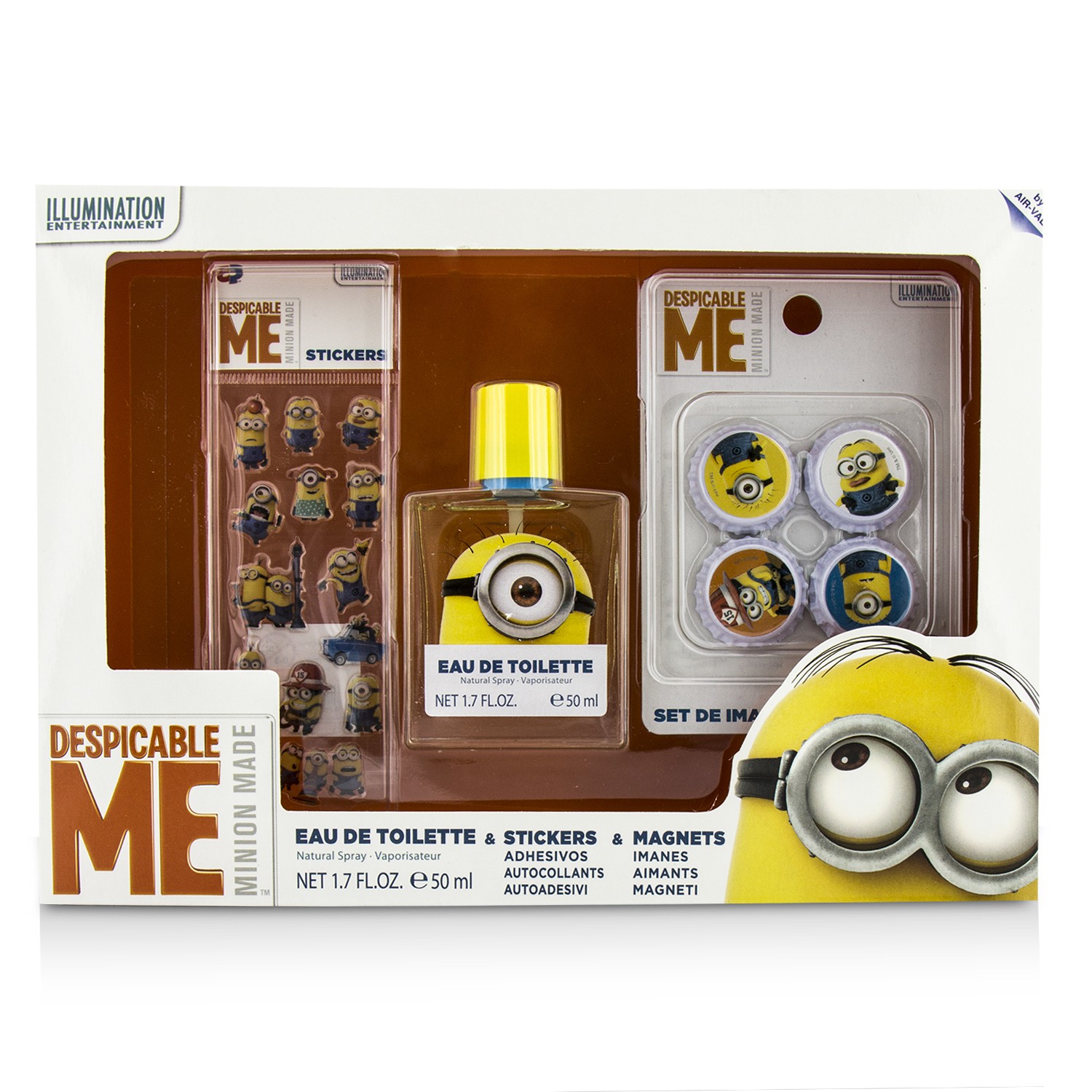 Air Val International Minions Sandıqça: EDT Sprey 50ml/1.7oz + Maqnit + Yapışqan 3pcs