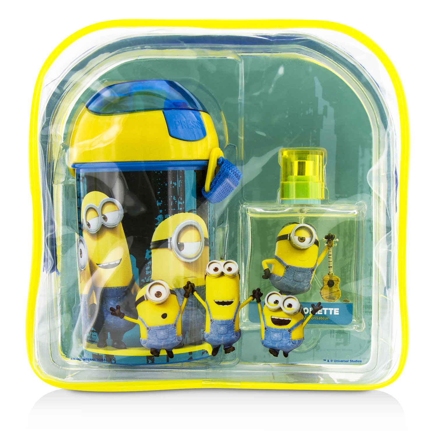 Air Val International Minions Set: Apă de Toaletă Spray 50ml/1.7oz + Sticlă pentru Apă + Ghiozadan 2pcs+1bag