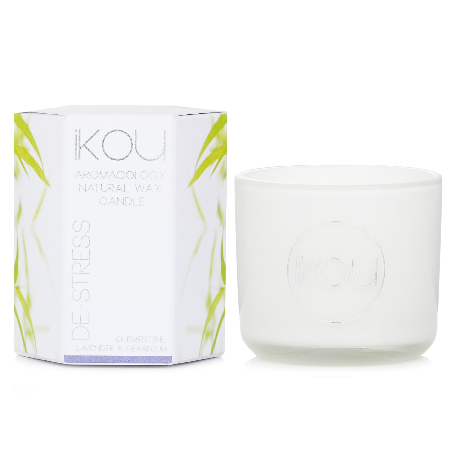 iKOU Eco-Luxury Aromacology Natural Wax Candle Glass - De-Stress (Lavender & Geranium) 85g