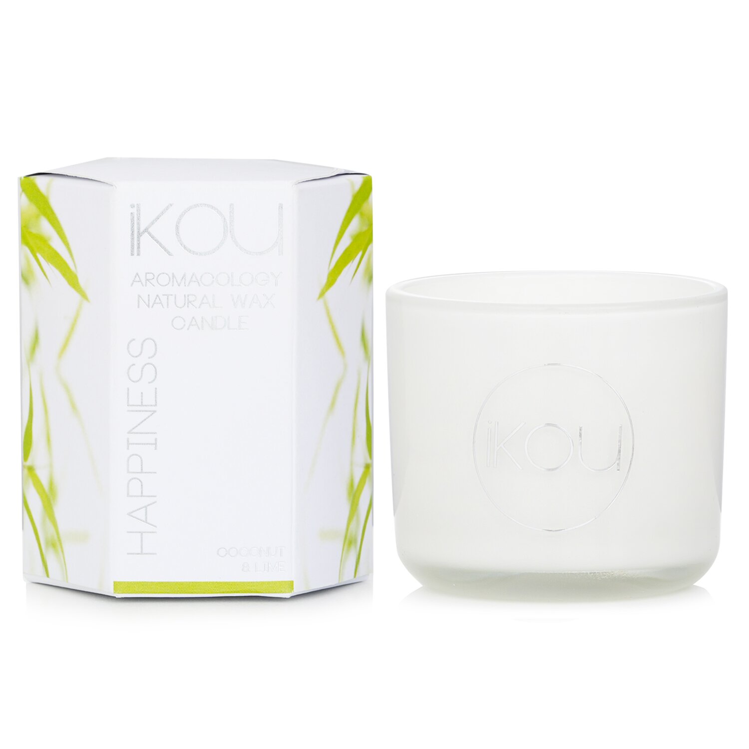 iKOU زجاجة شمع طبيعية Eco-Luxury Aromacology - Happiness (جوز الهند والزيزفون) 85g