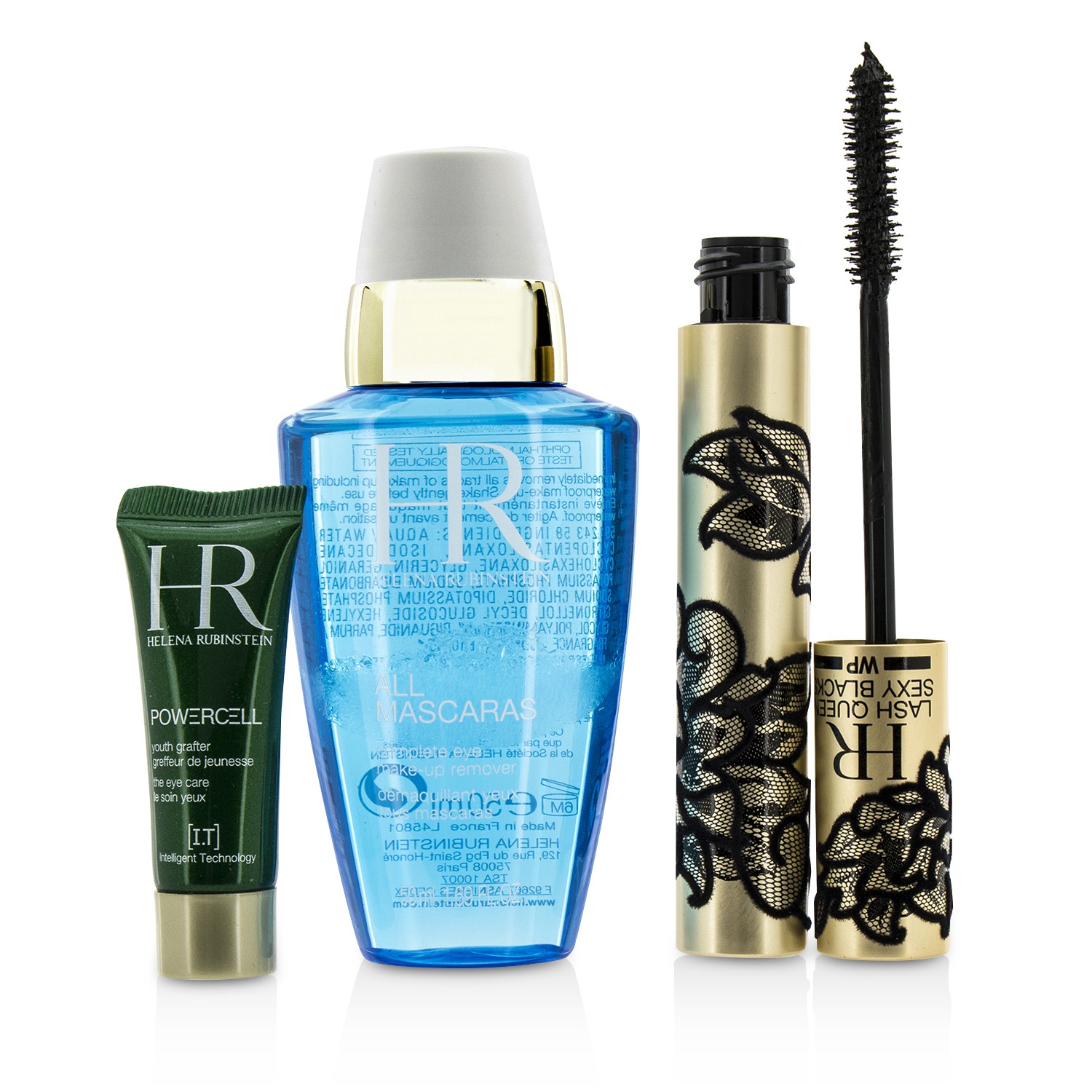 Helena Rubinstein Lash Queen Sexy Blacks Waterproof Mascara Set: Mascara 5.8ml/0.19oz + Powercell 3ml/0.15oz + Make Up Remover 50ml/1.69oz 3pcs