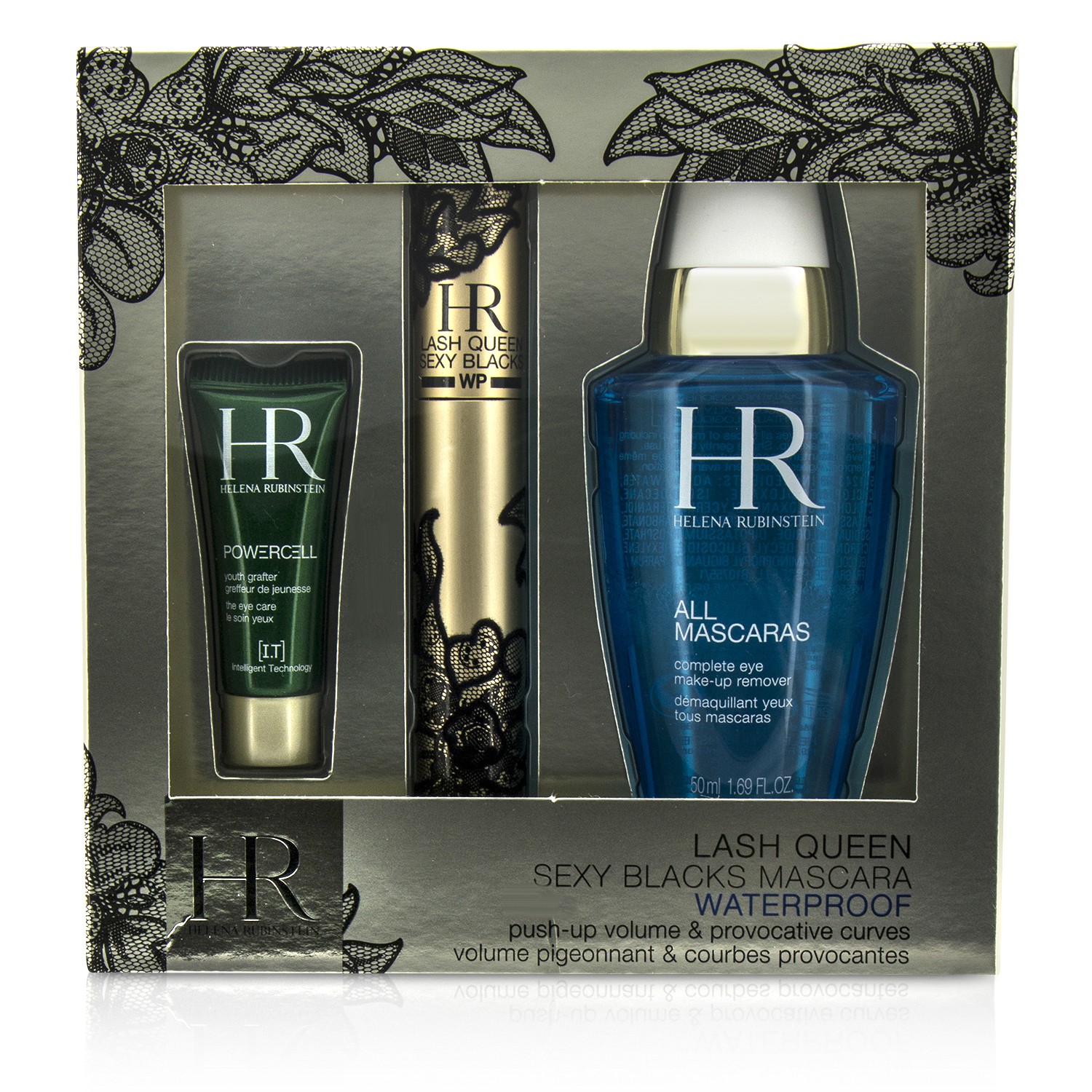 Helena Rubinstein Lash Queen Sexy Blacks Waterproof Mascara Set: Mascara 5.8ml/0.19oz + Powercell 3ml/0.15oz + Make Up Remover 50ml/1.69oz 3pcs