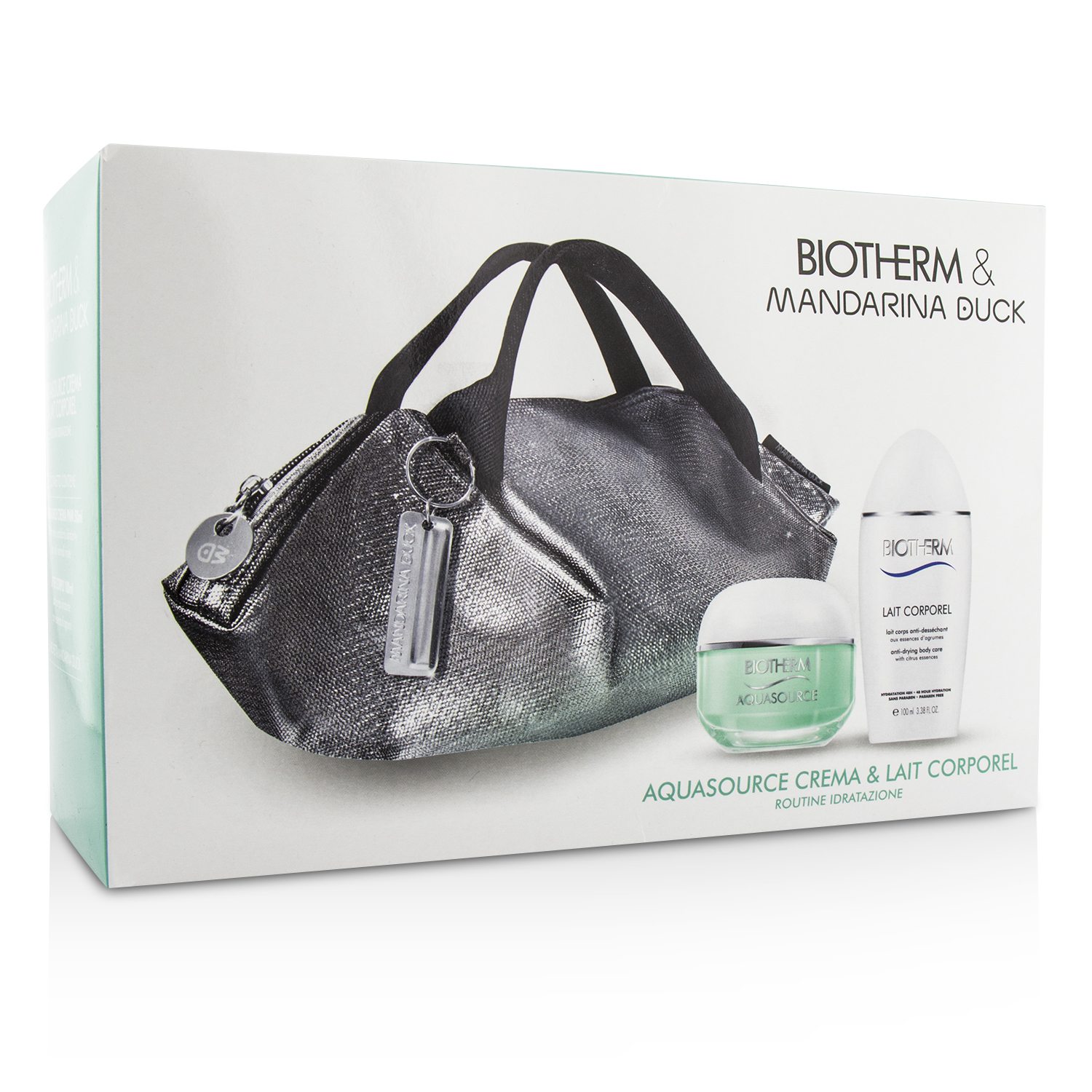 Biotherm Aquasource & Body Care X Mandarina Duck Κουτί: Κρέμα Κ/Μ 50ml + Περιποίηση Κατά της Ξηρότητας 100ml + Τσάντα Μεταφοράς 2pcs+1bag