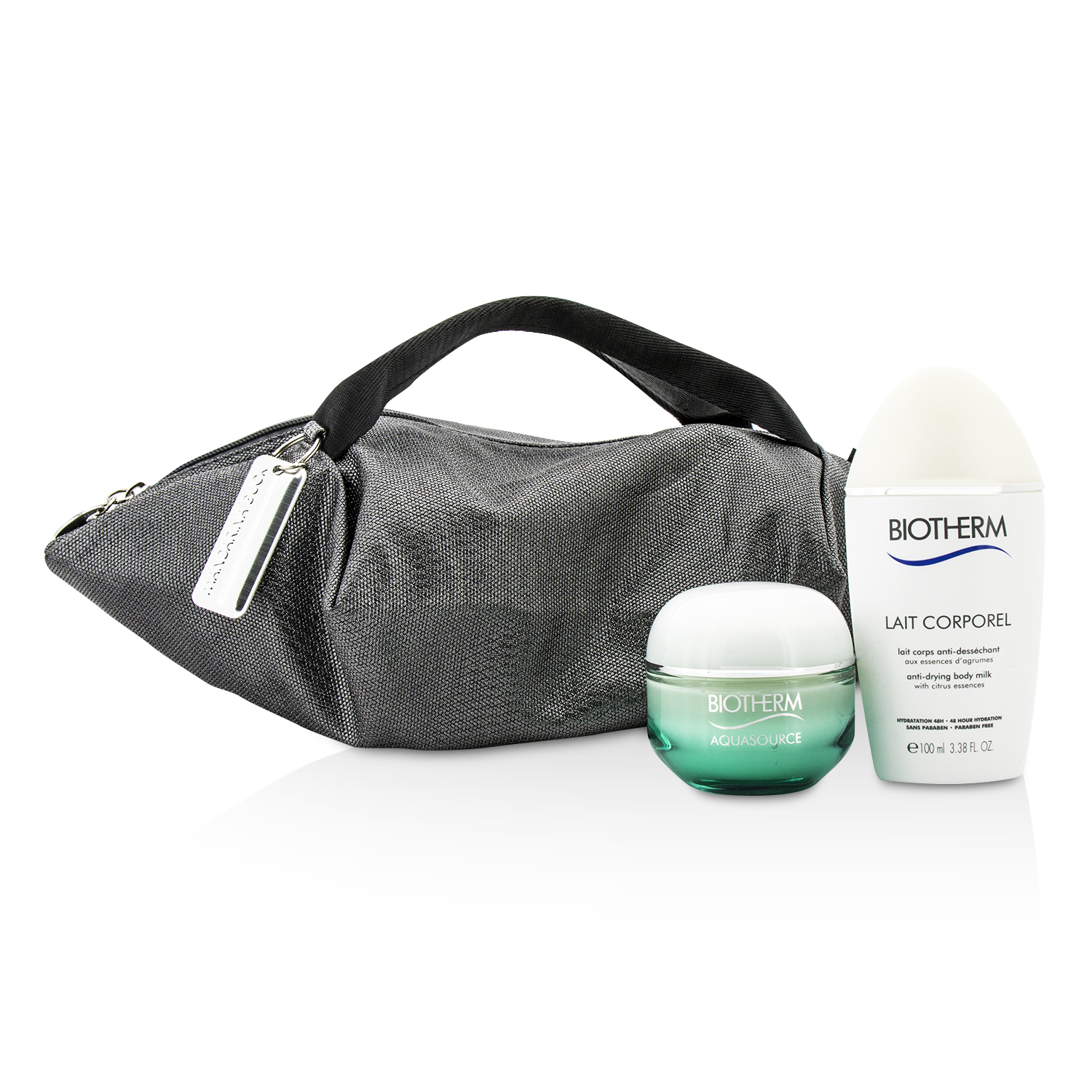 Biotherm Aquasource & Body Care X Mandarina Duck Set: Cremă N/C 50ml + Produs de Îngrijire Anti-Uscare 100ml + Gentuță 2pcs+1bag