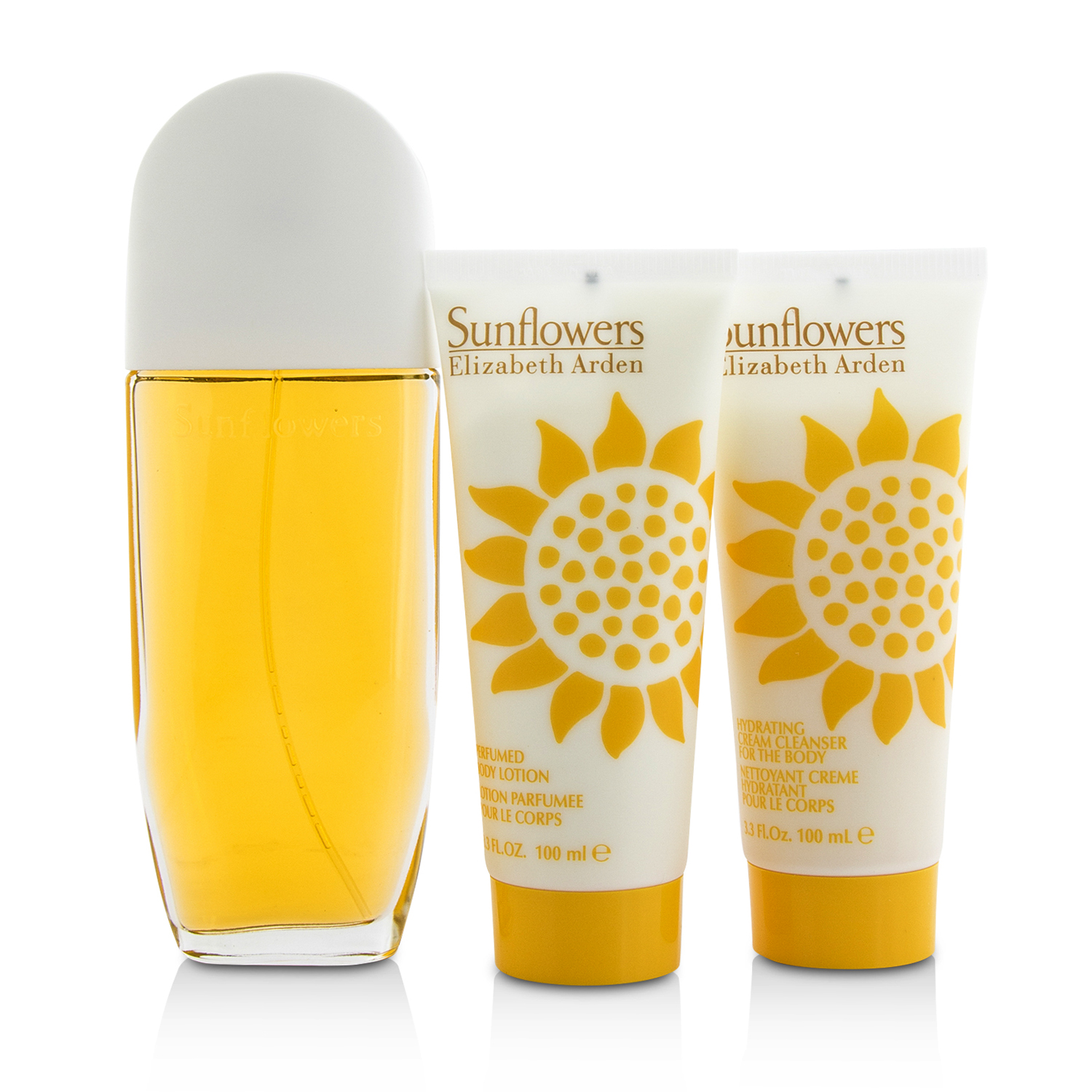 Elizabeth Arden Sunflowers szett: Eau De Toilette spray 100ml/3.3oz + testápoló lotion 100ml/3.3oz + hidratáló krém arctisztító 100ml/3.3oz 3pcs