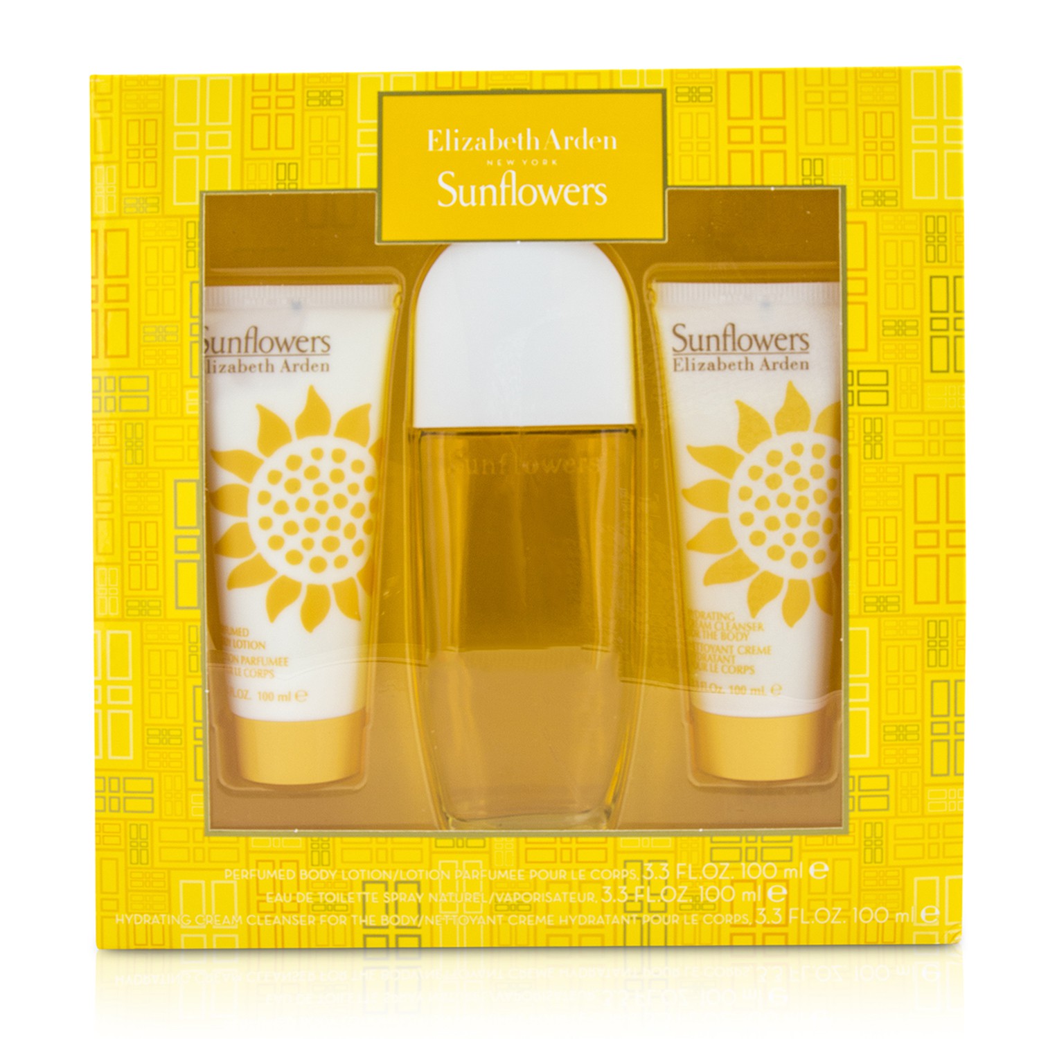 Elizabeth Arden Sunflowers szett: Eau De Toilette spray 100ml/3.3oz + testápoló lotion 100ml/3.3oz + hidratáló krém arctisztító 100ml/3.3oz 3pcs