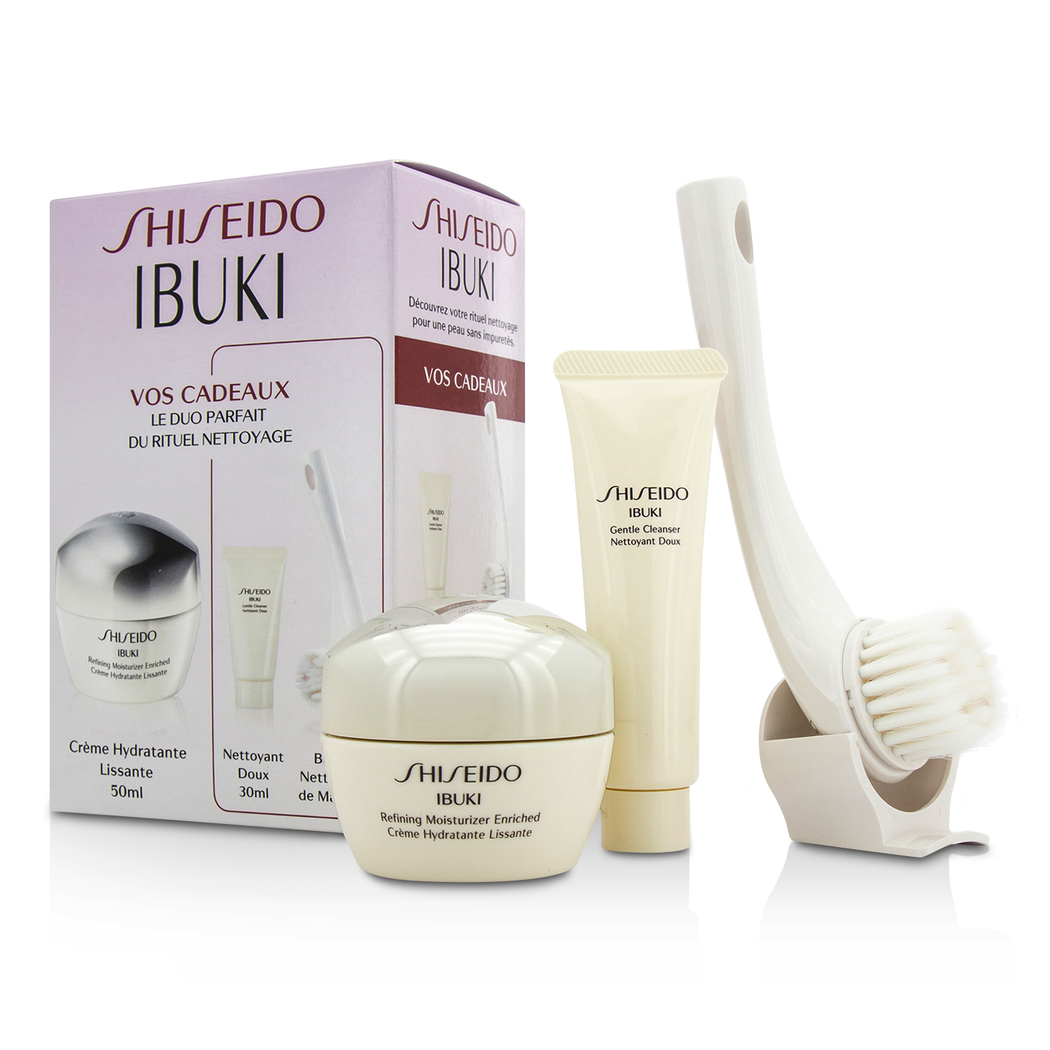 Shiseido IBUKI Set: Refining Moisturizer Enriched 50ml/1.7oz + Gentle Cleanser 30ml/1oz + Cleansing Massage Brush 3pcs