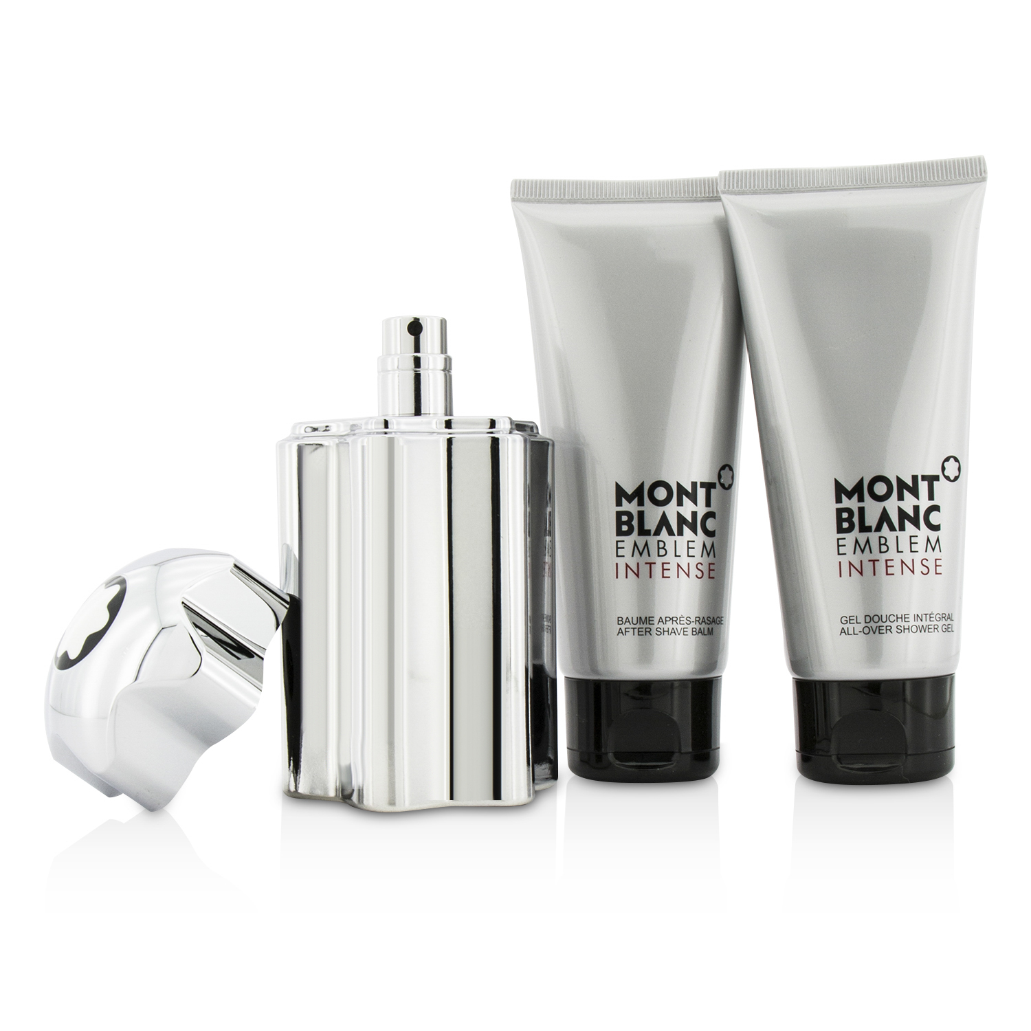 Montblanc Emblem Intense szett: Eau De Toilette spray 100ml/3.3oz + tusolózselé 100ml/3.3oz + borotválkozás utáni balzsam 100ml/3.3oz 3pcs