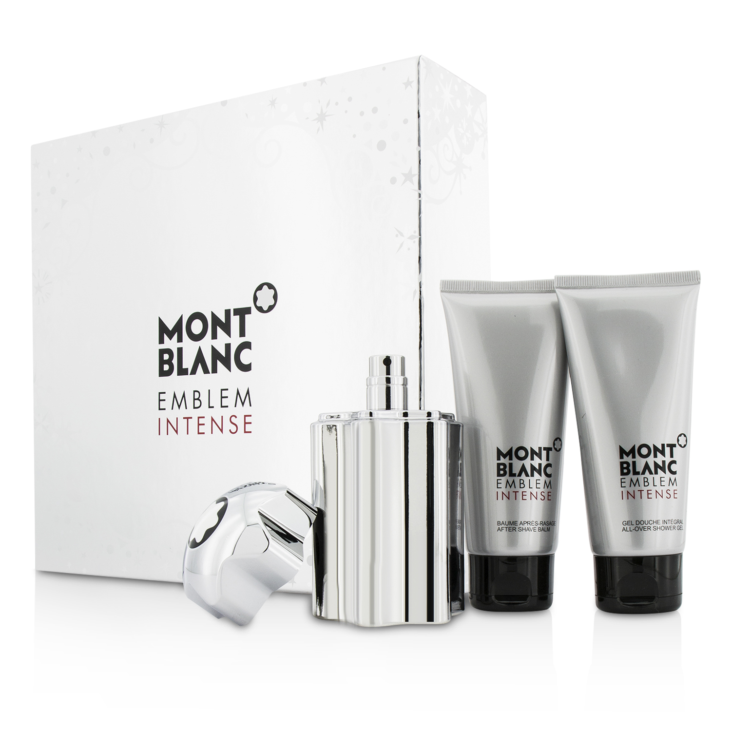 Montblanc Emblem Intense szett: Eau De Toilette spray 100ml/3.3oz + tusolózselé 100ml/3.3oz + borotválkozás utáni balzsam 100ml/3.3oz 3pcs