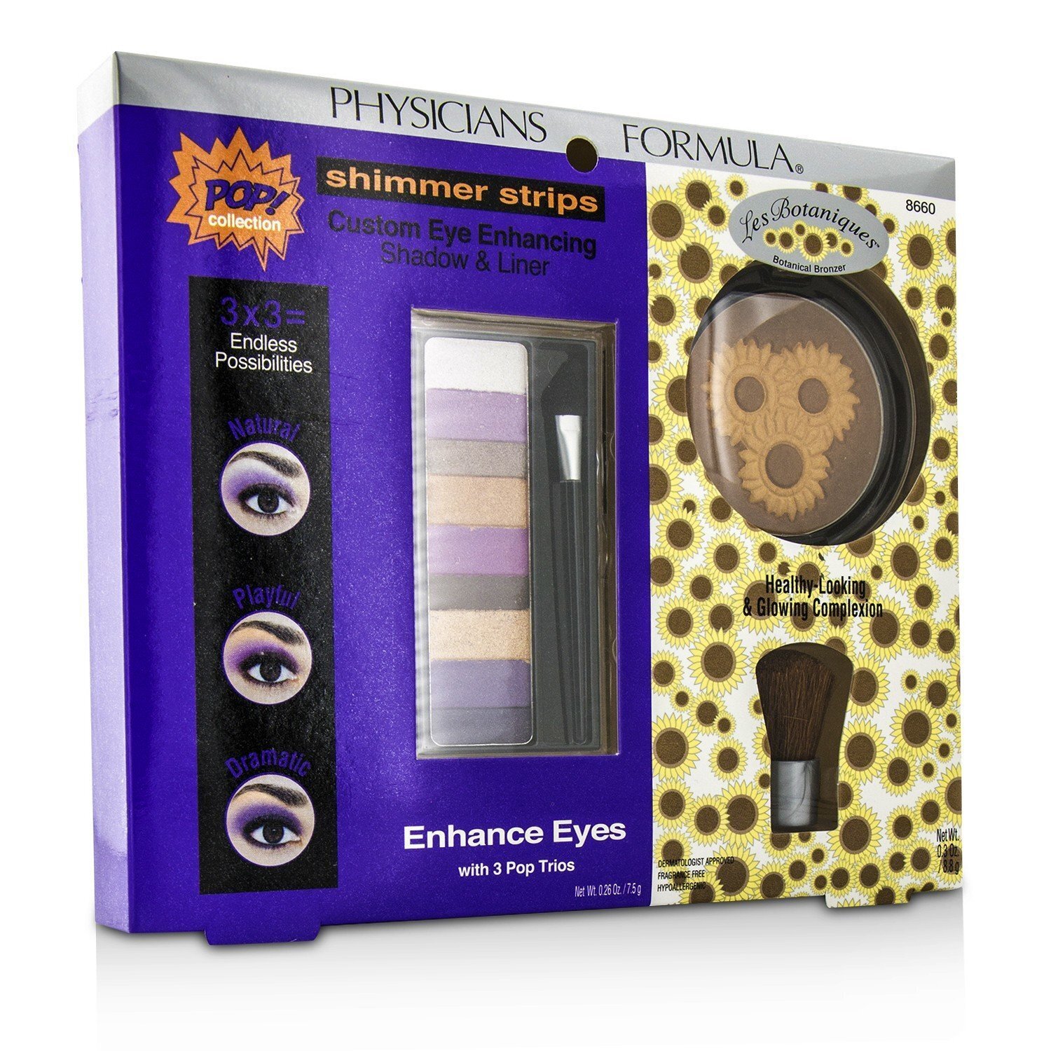 Physicians Formula Makeup Set 8660: 1x Shimmer Strips Eye Enhancing Shadow, 1x Bontanical Bronzer, 1x Applicator 3pcs