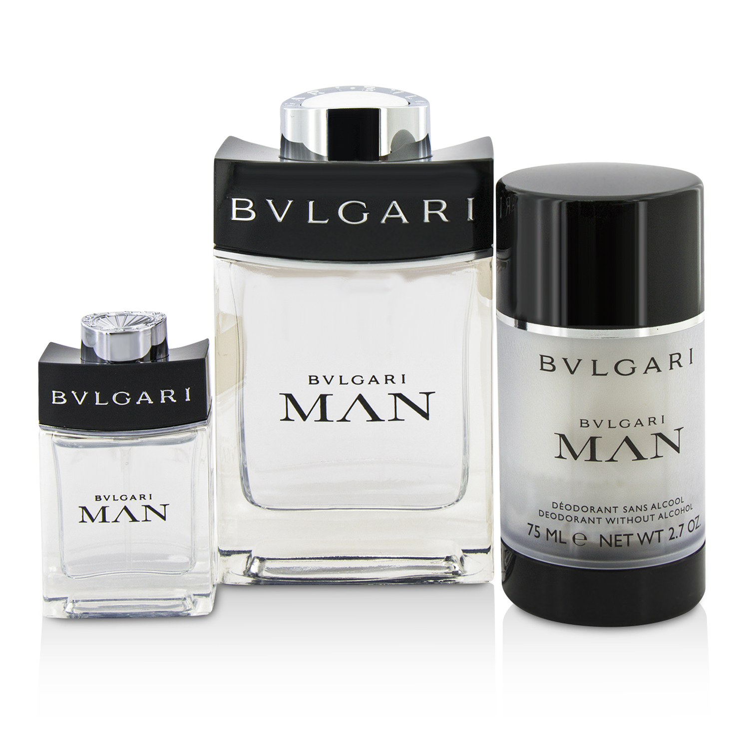 Bvlgari Man Coffret: Eau De Toilette Spray 100ml/3.4oz + Travel Spray 15ml/0.5oz + Deodorant Stick 75ml/2.7oz + Travel Pouch 3pcs+pouch