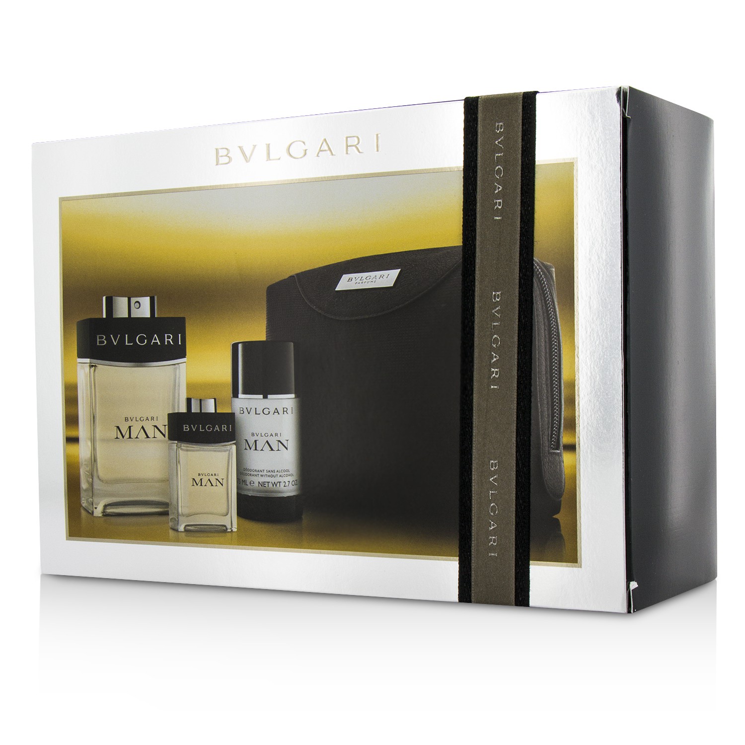 Bvlgari Man Coffret: Eau De Toilette Spray 100ml/3.4oz + Travel Spray 15ml/0.5oz + Deodorant Stick 75ml/2.7oz + Travel Pouch 3pcs+pouch