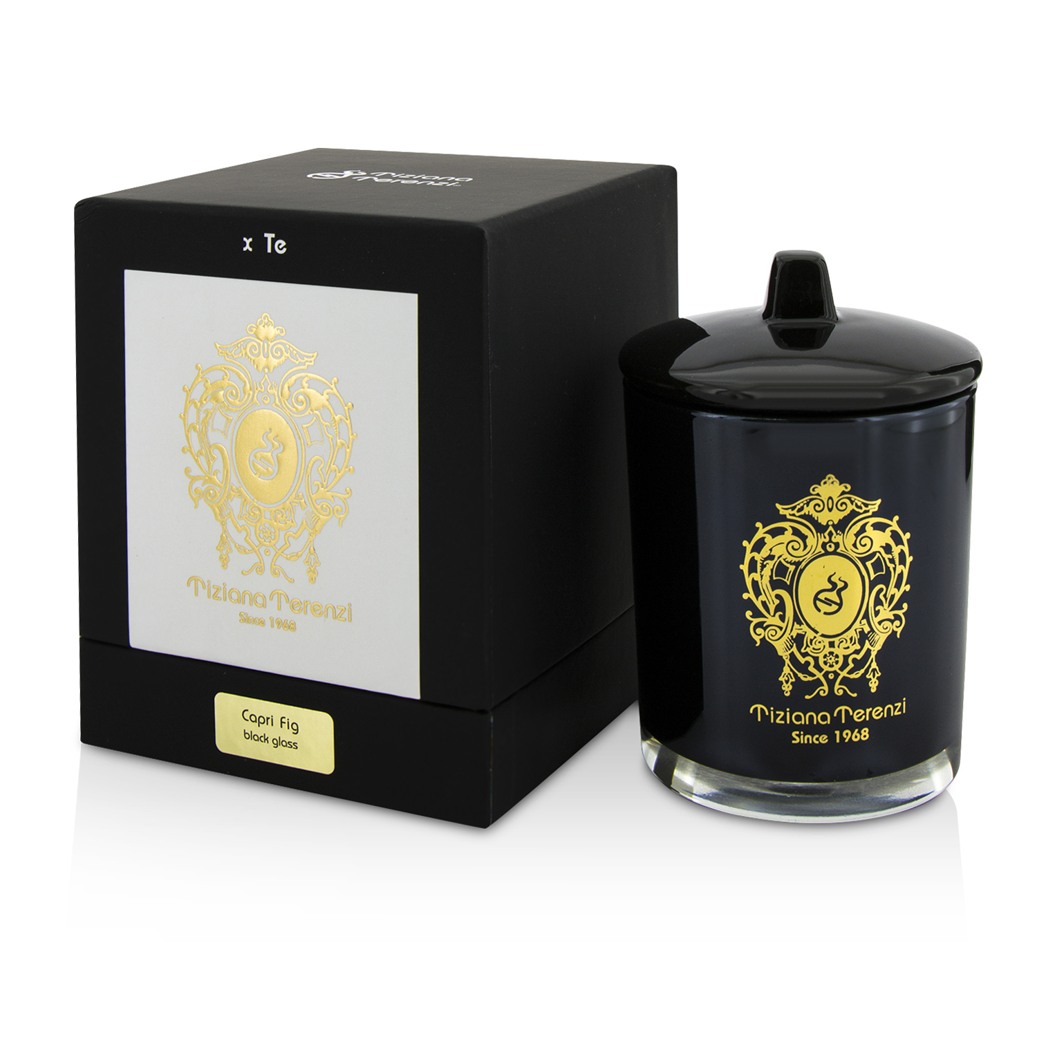 Tiziana Terenzi Glass Candle with Gold Decoration & Wooden Wick - Capri Fig (Black Glass) 170g/6oz