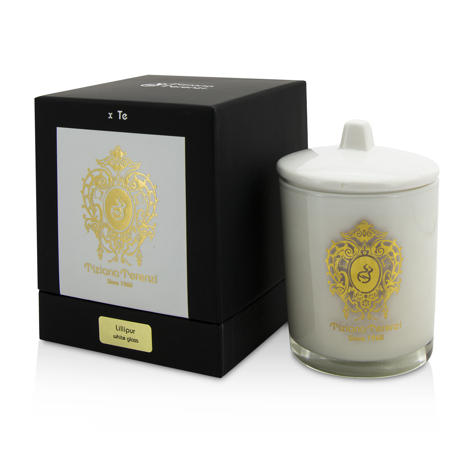 Tiziana Terenzi Świeca zapachowa Glass Candle with Gold Decoration & Wooden Wick - Lillipur (White Glass) 170g/6oz