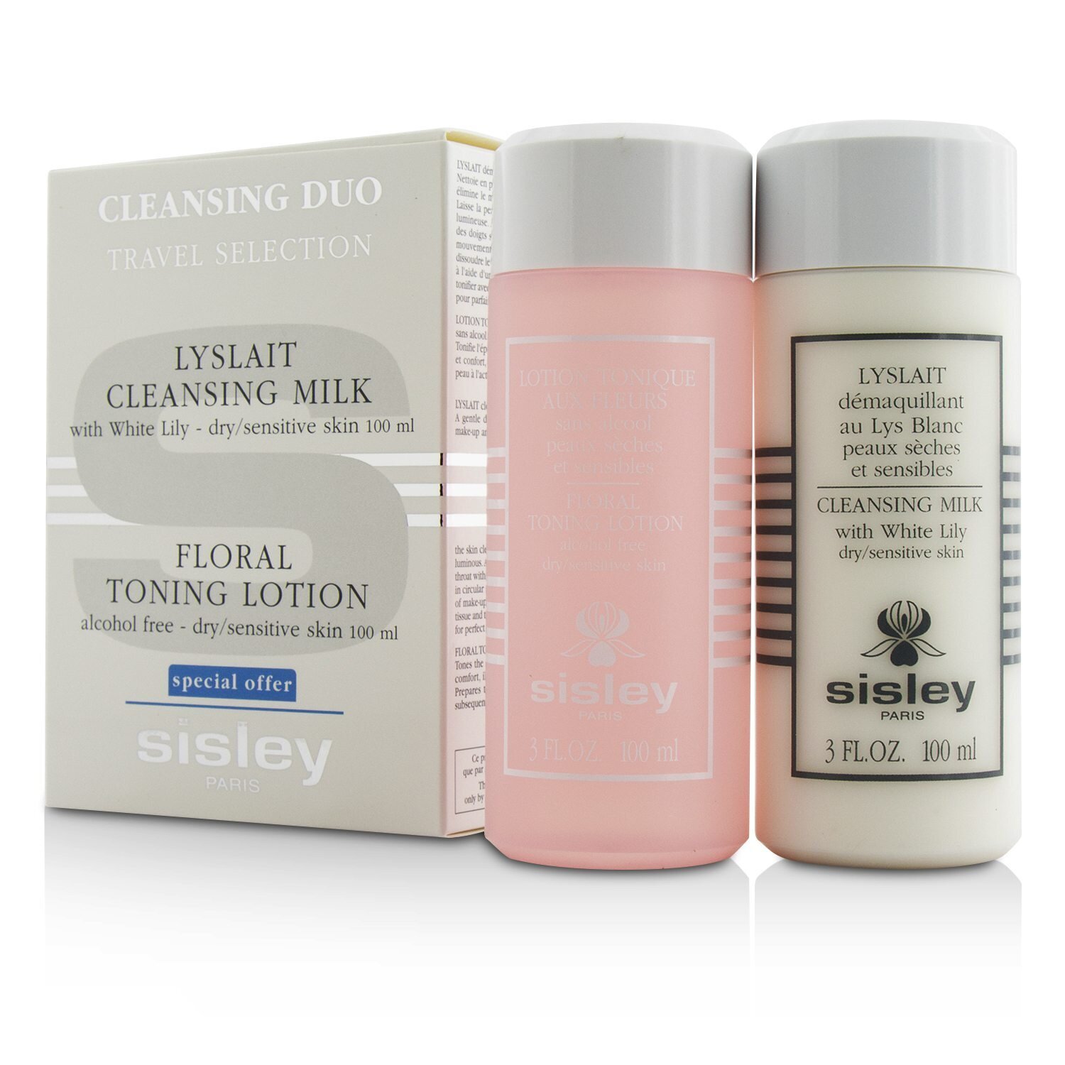 Sisley Cleansing Duo Travel Selection szett: arctisztító tej fehér liliommal 100ml/3oz + Floral tonizáló lotion 100ml/3oz 2pcs