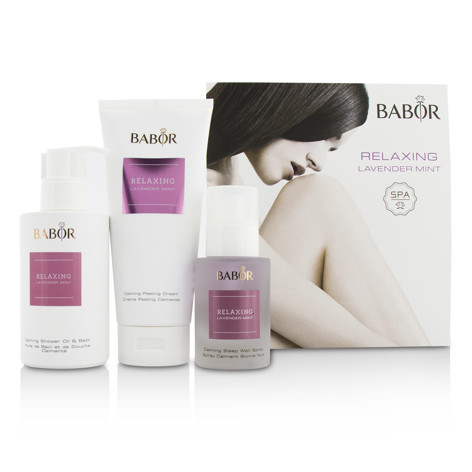 Babor SPA Relaxing Lavender Mint Coffret: Shower Oil & Bath 200ml + Peeling Cream 200ml + Sleep Well Spray 50ml 3pcs