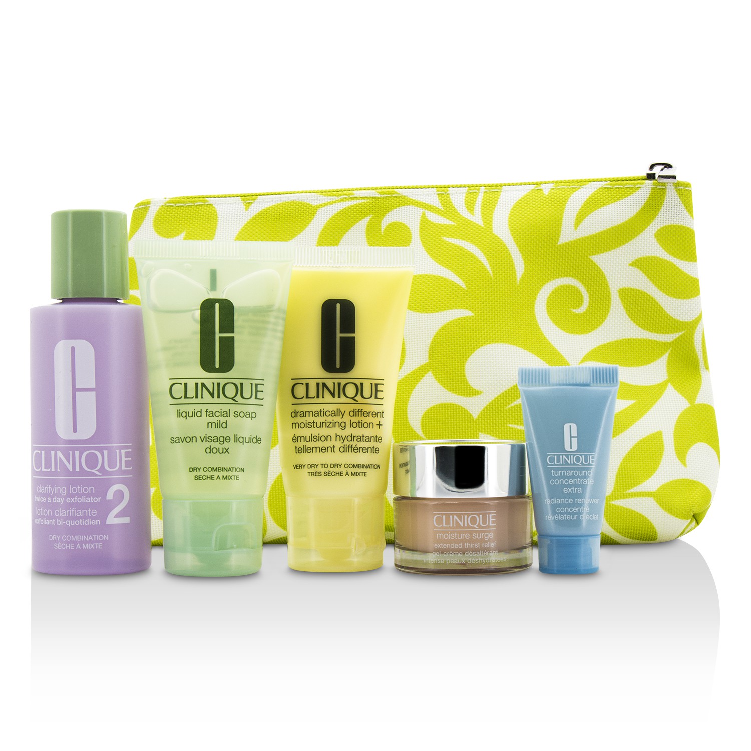 Clinique Travel Set: Facial Soap + Clarifying Lotion #2 + DDML+ + Moisture Surge + Turnaround Concentrate + Bag 5pcs+1bag