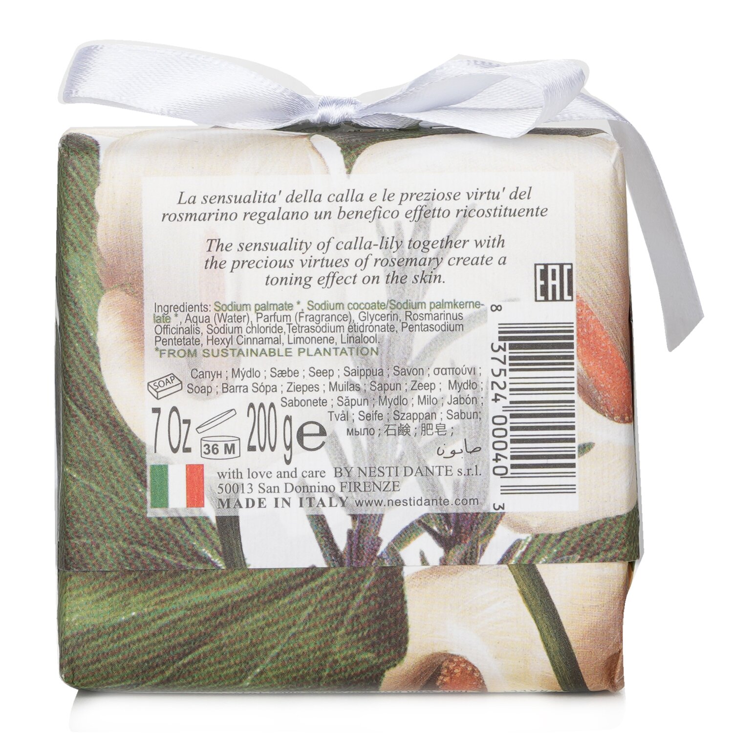 Nesti Dante Gli Officinali szappan - Calla-Lily & Rosemary - Velveting & Tonic 200g/7oz