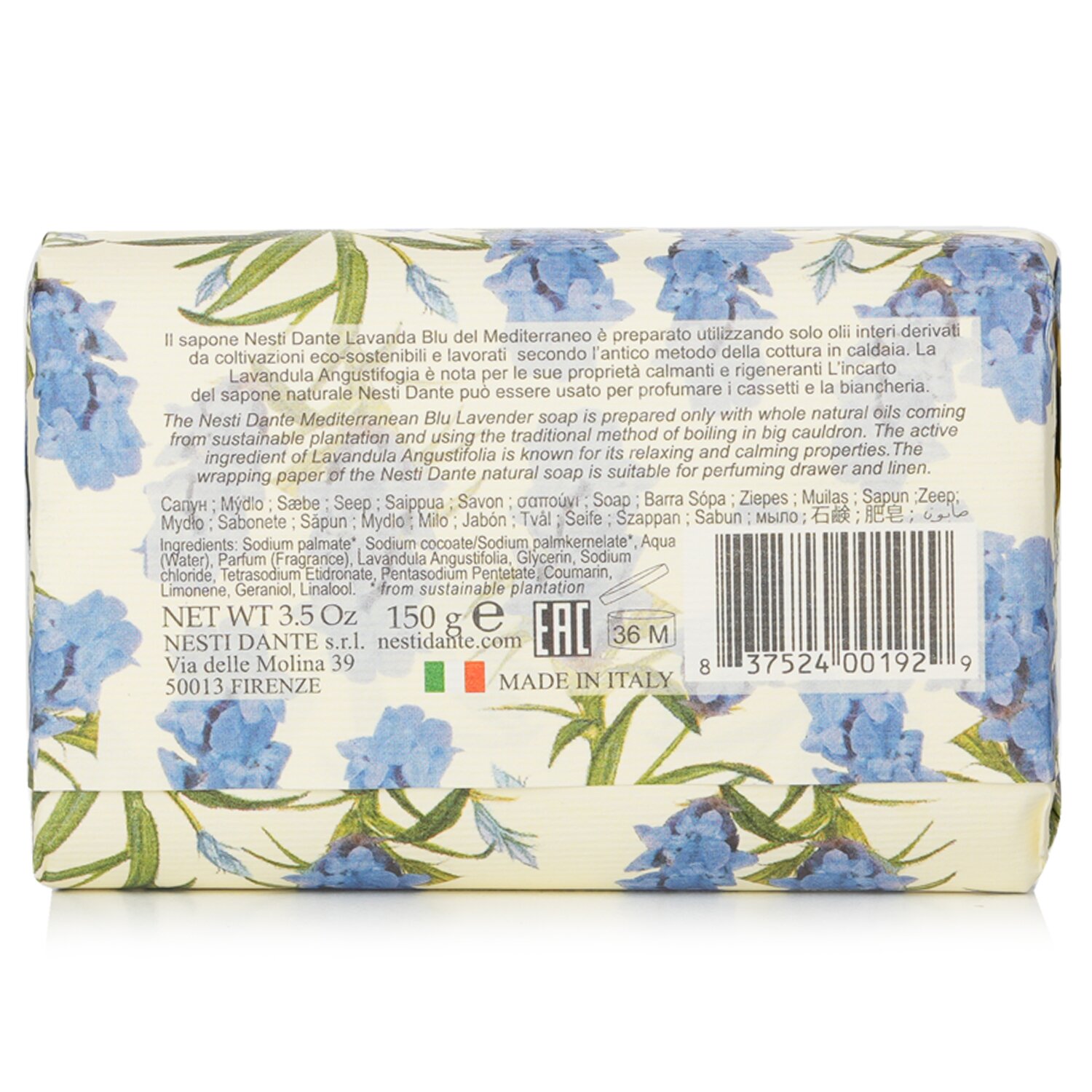 Nesti Dante Mydełko Lavanda Natural Soap - Blu Del Mediterraneo - Relaxing 150g/5.29oz