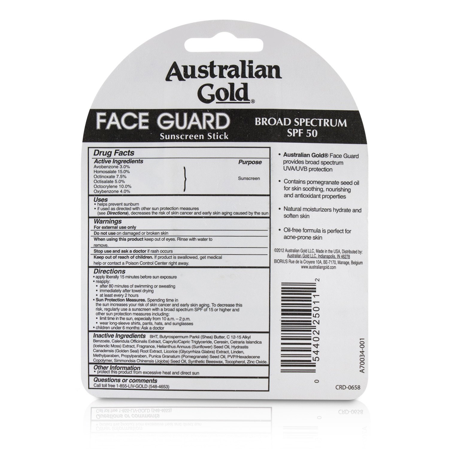 Australian Gold Face Guard Barra Protectora Solar Espectro Amplio SPF 50 14g/0.5oz