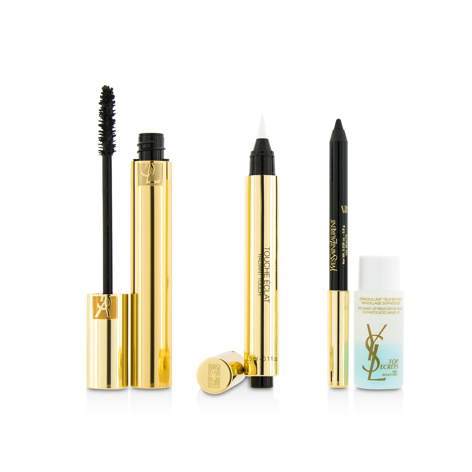 Yves Saint Laurent Volume Mascara & Touche Eclat Set: Touche Eclat + Mascara + Eye Pencil + Makeup Remover (With Pouch) 4pcs