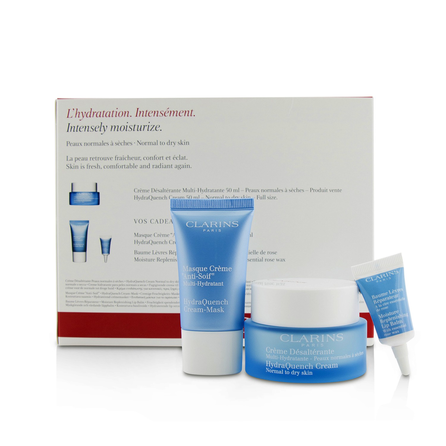 Clarins HydraQuench Moisturization Programme (Normal To Dry Skin): HydraQuench Cream 50ml + Cream-Mask 15ml + Lip Balm 3ml 3pcs