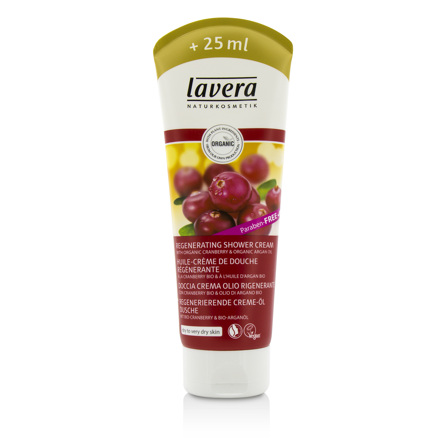 Lavera Organic Cranberry & Argan Oil Regenerating Shower Cream - For Dry To Very Dry Skin (Limited Edition) 225/7.6oz